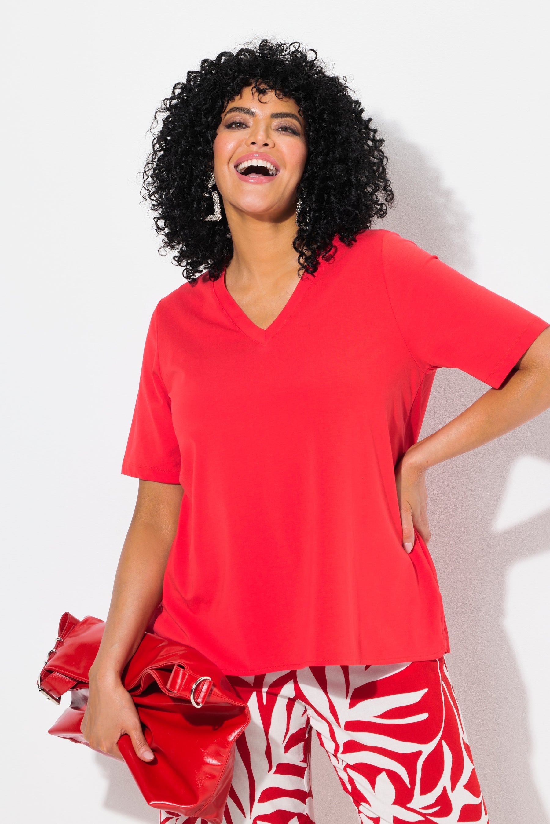 Ulla Popken Red V-Neck T-Shirt
