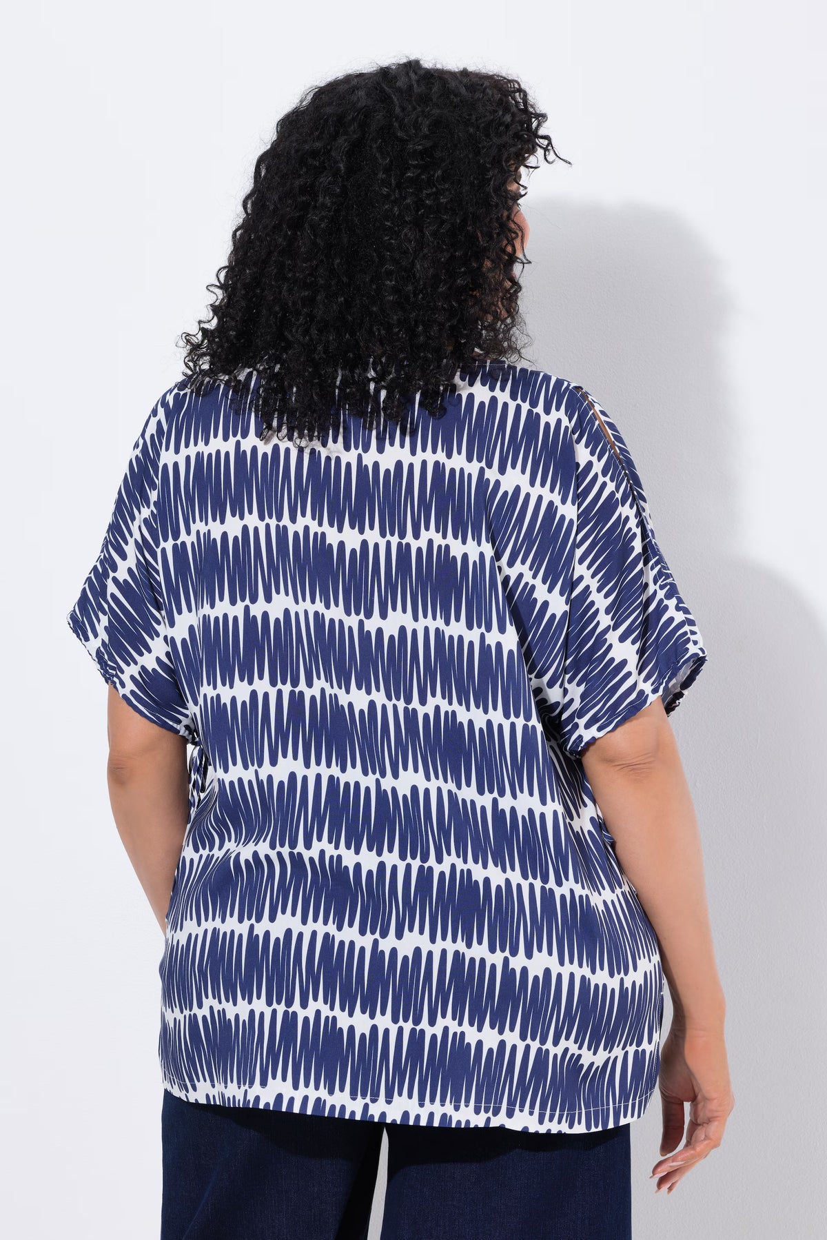 Ulla Popken Scribble Oversized Blouse in Navy