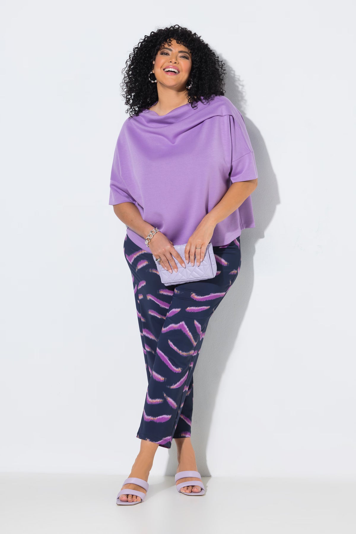Ulla Popken Sienna Zebra Print Trousers in Purple