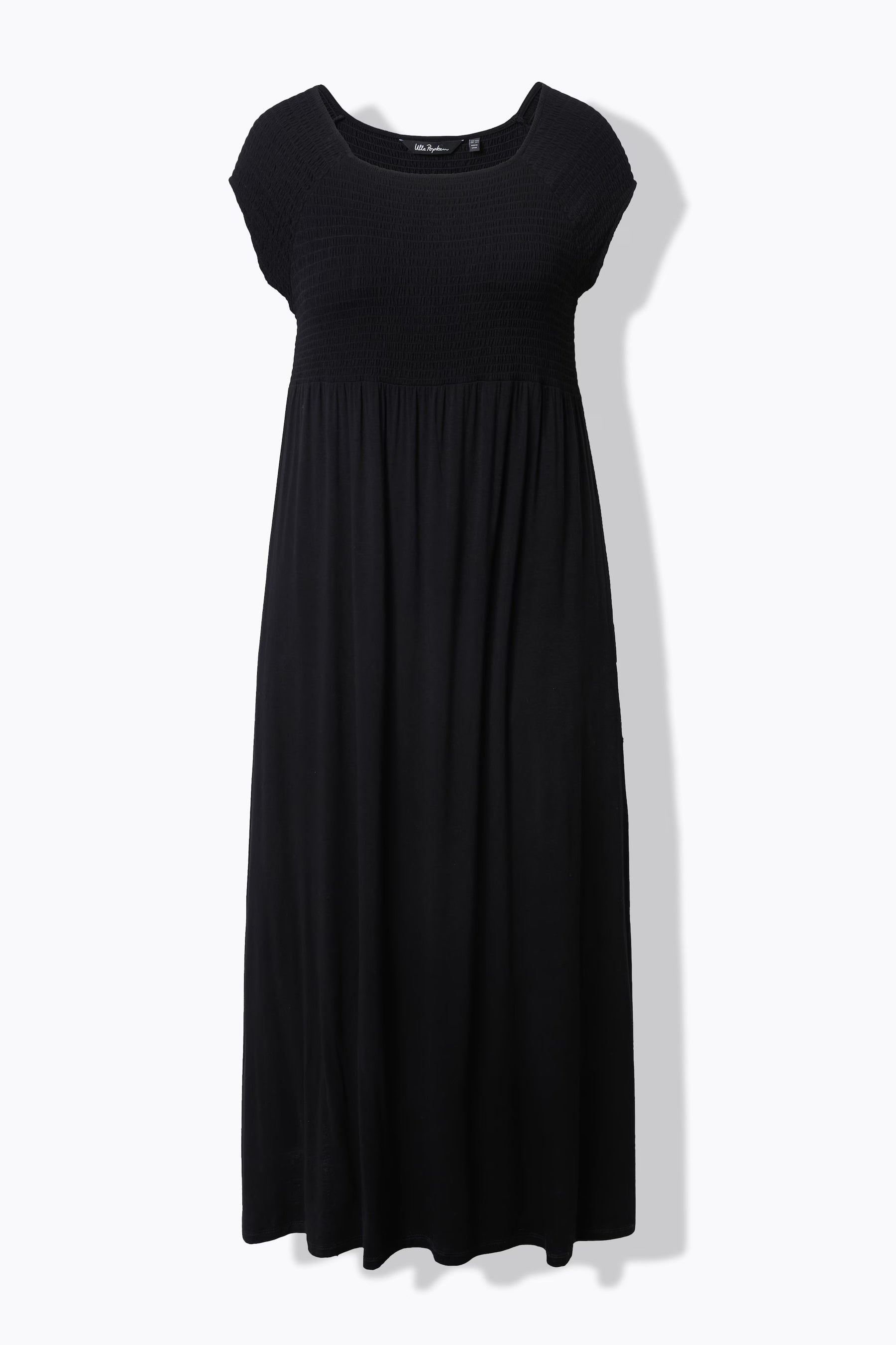 Ulla Popken Smocked Maxi Dress in Black