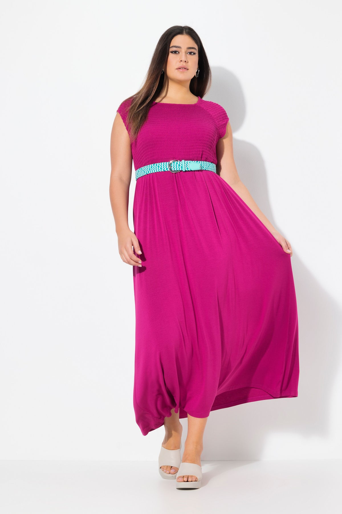 Ulla Popken Smocked Maxi Dress in Pink