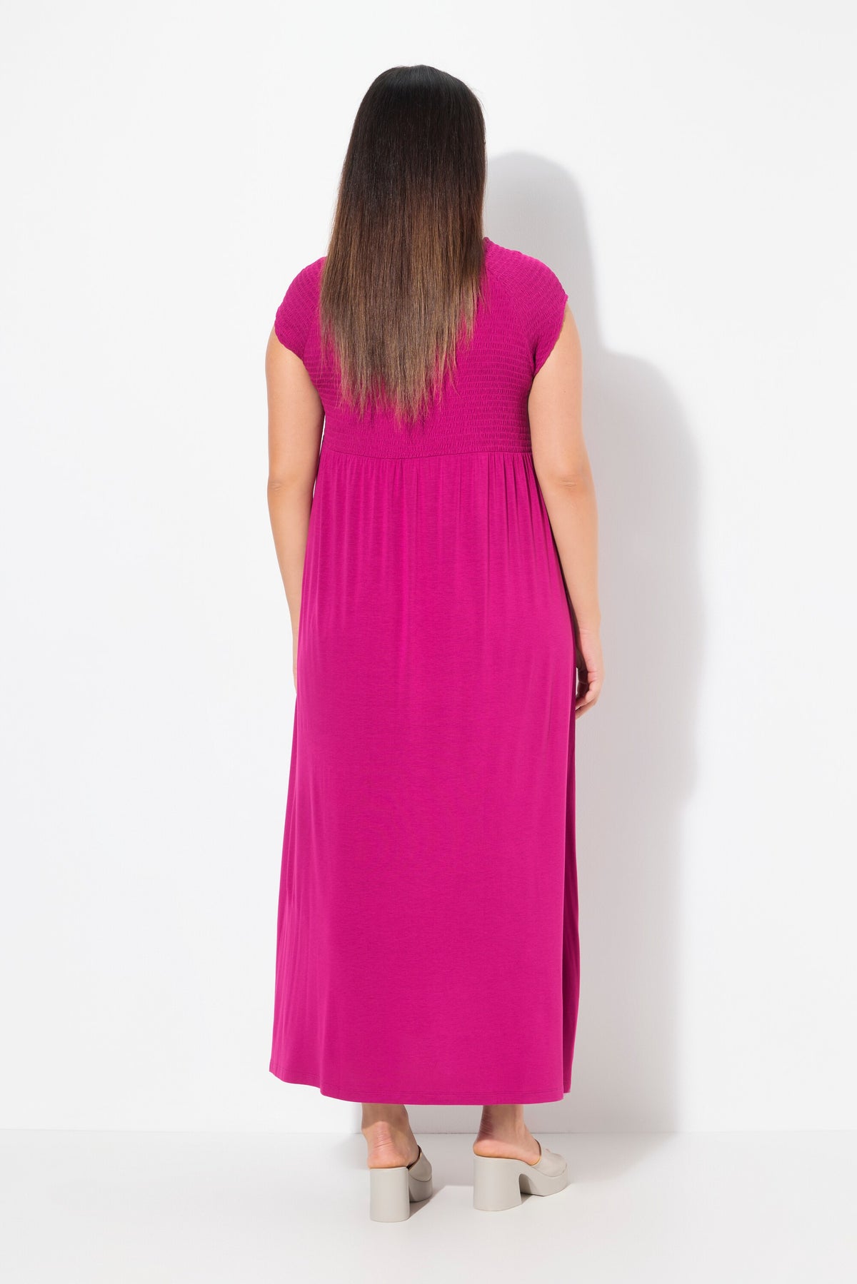 Ulla Popken Smocked Maxi Dress in Pink