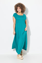 Ulla Popken Smocked Maxi Dress in Teal