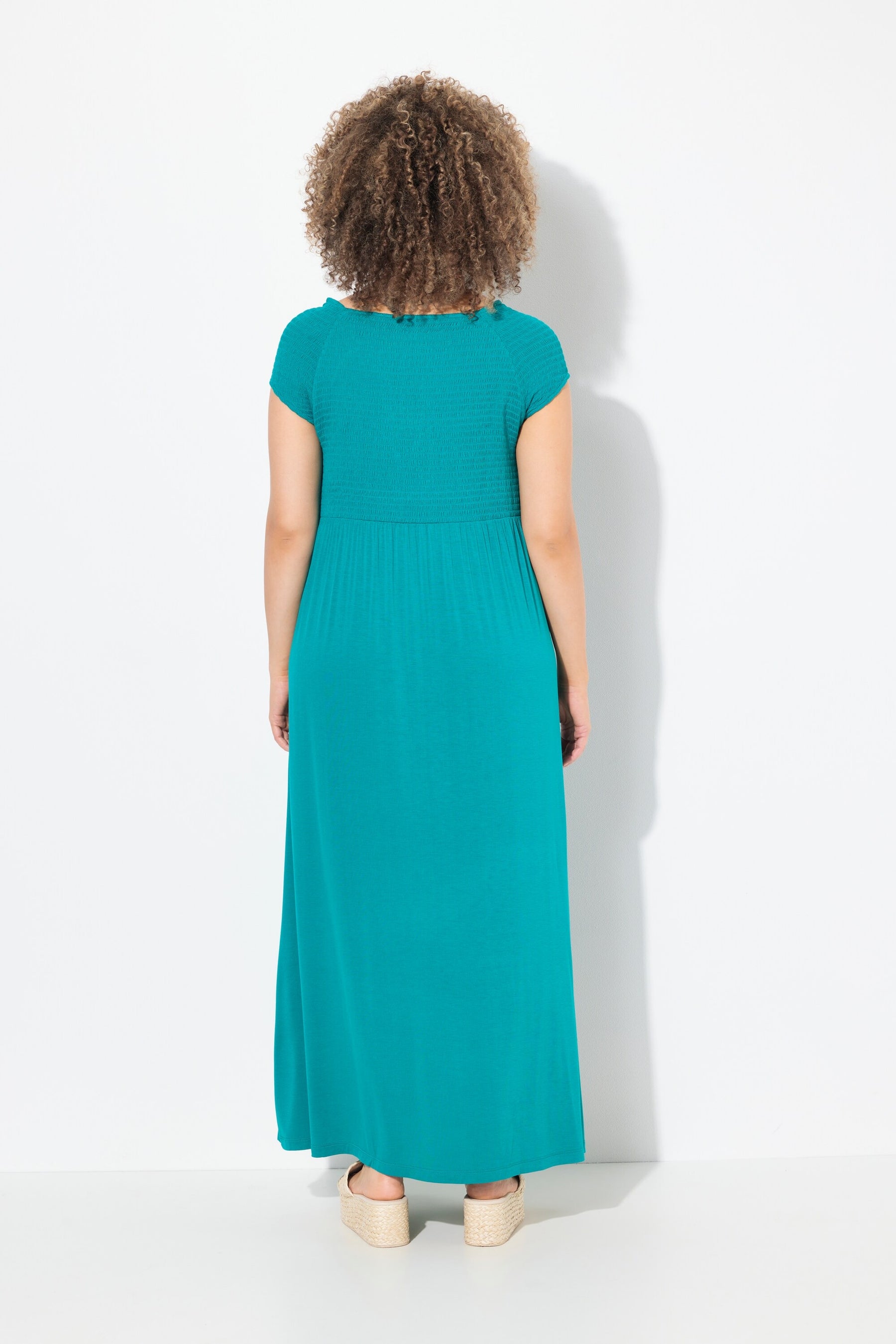 Ulla Popken Smocked Maxi Dress in Teal