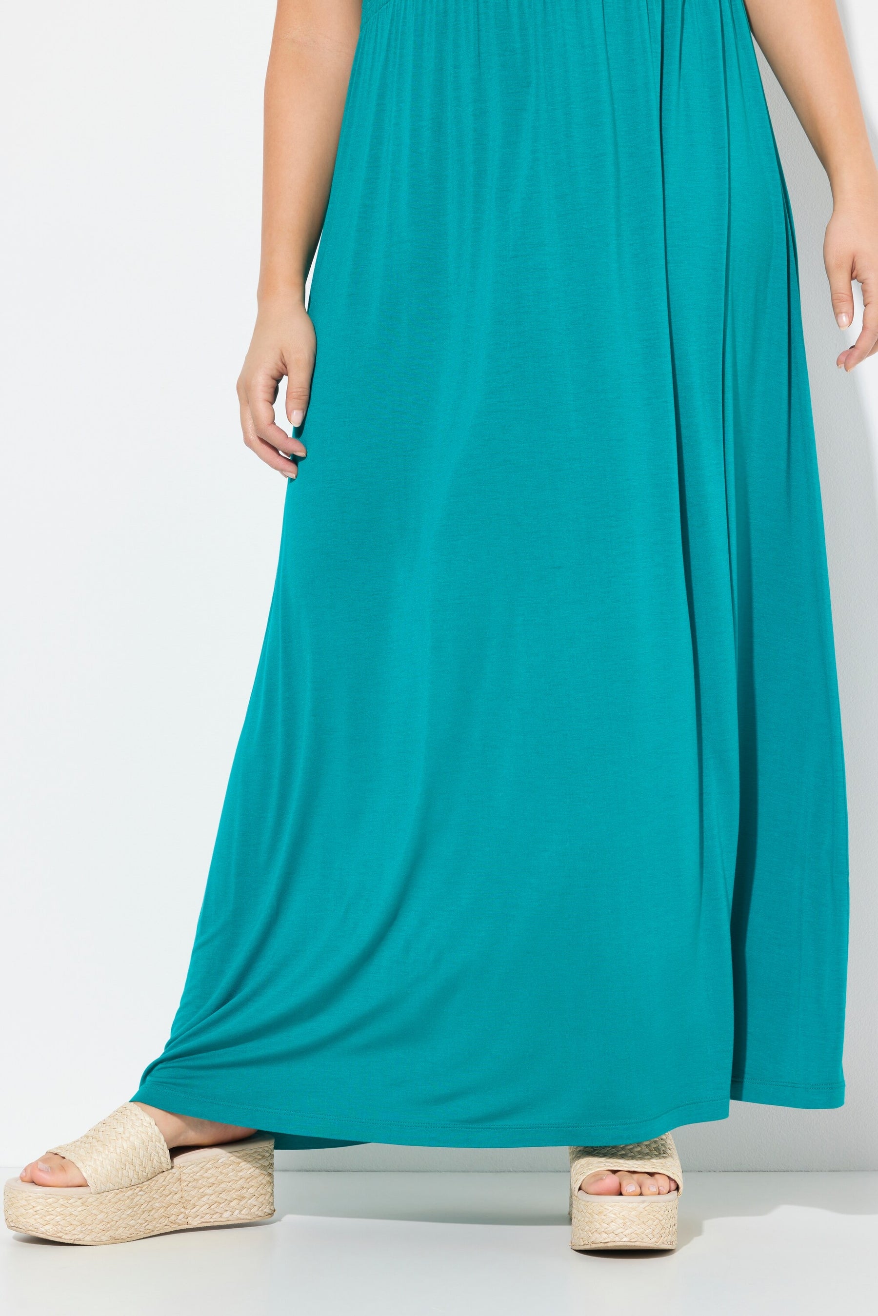 Ulla Popken Smocked Maxi Dress in Teal