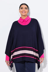 Ulla Popken Stripe Poncho in Navy
