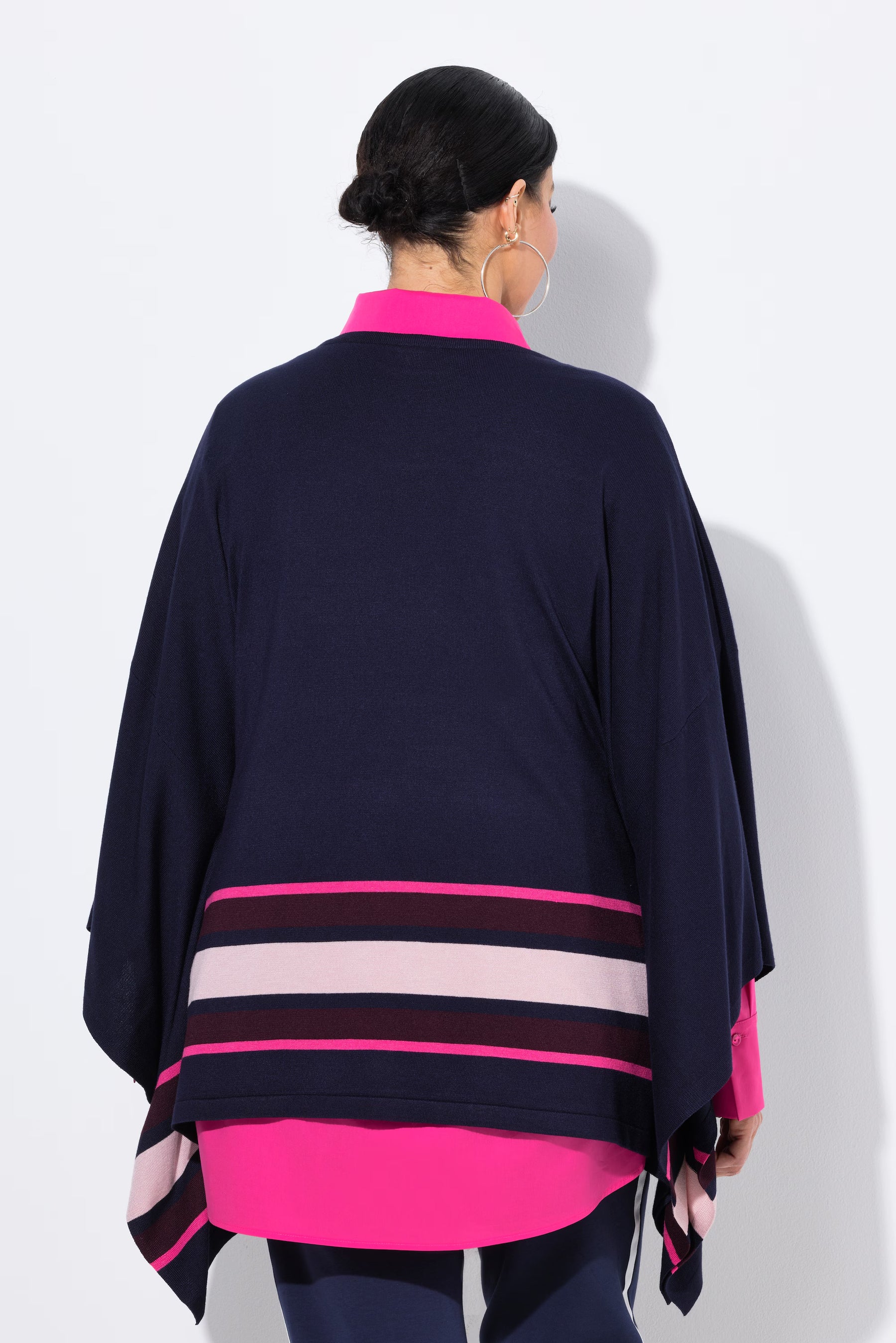 Ulla Popken Stripe Poncho in Navy