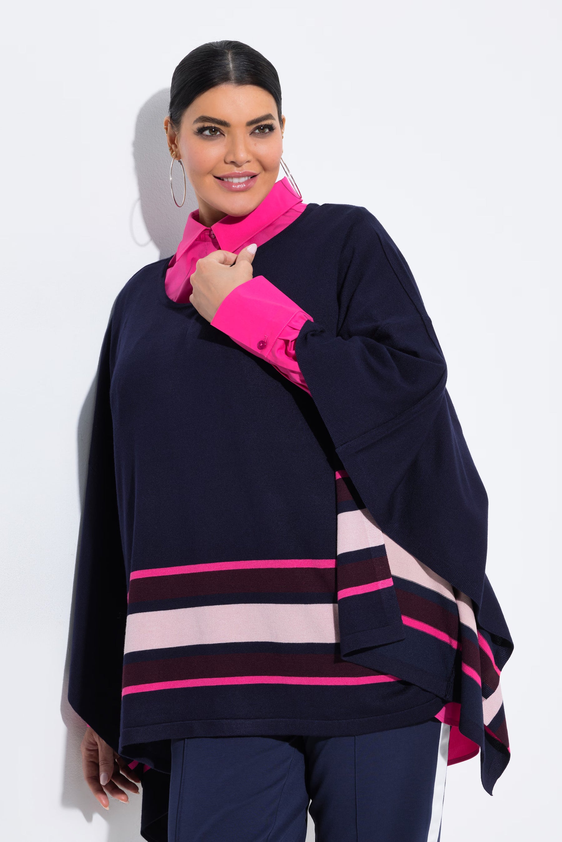 Ulla Popken Stripe Poncho in Navy