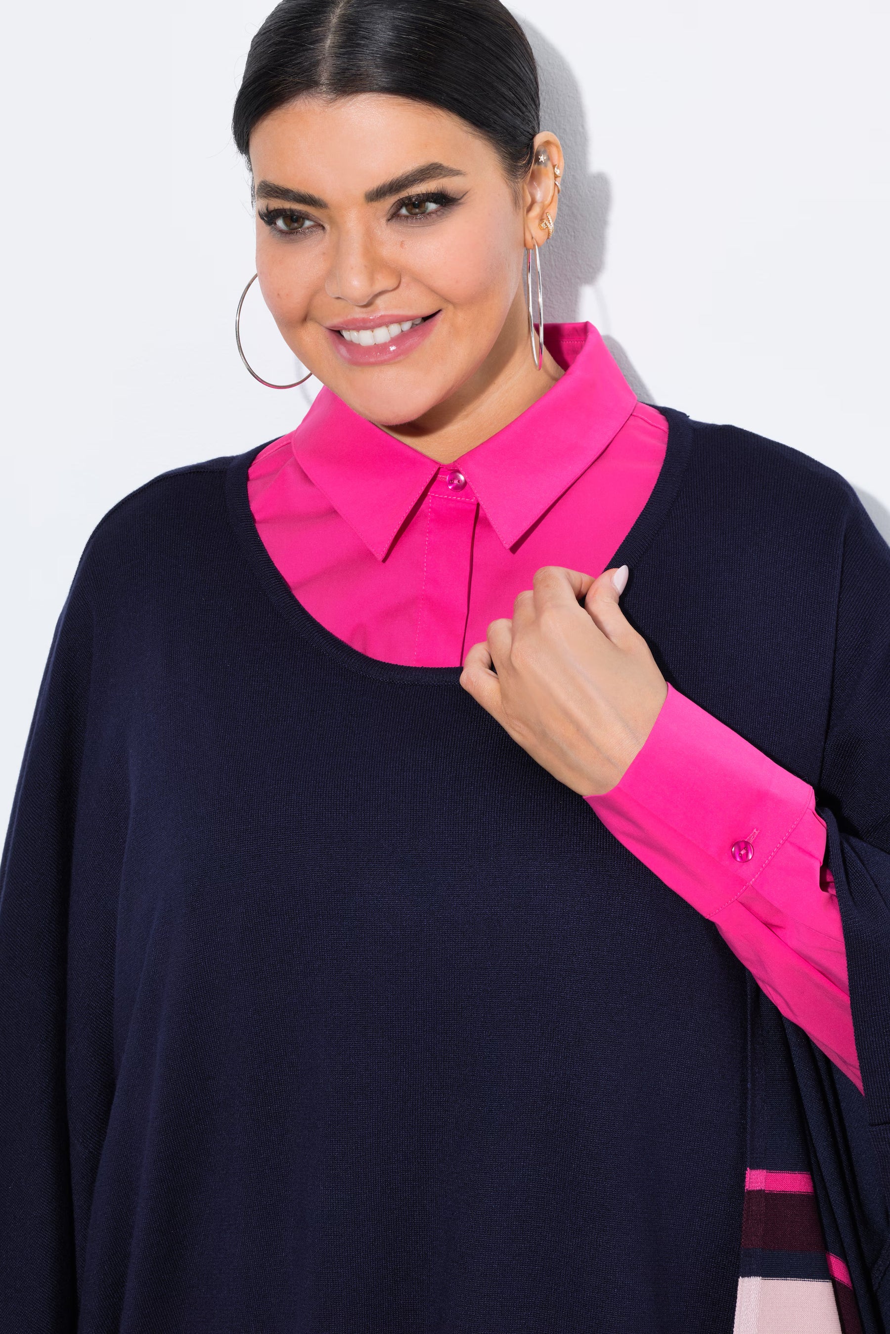 Ulla Popken Stripe Poncho in Navy