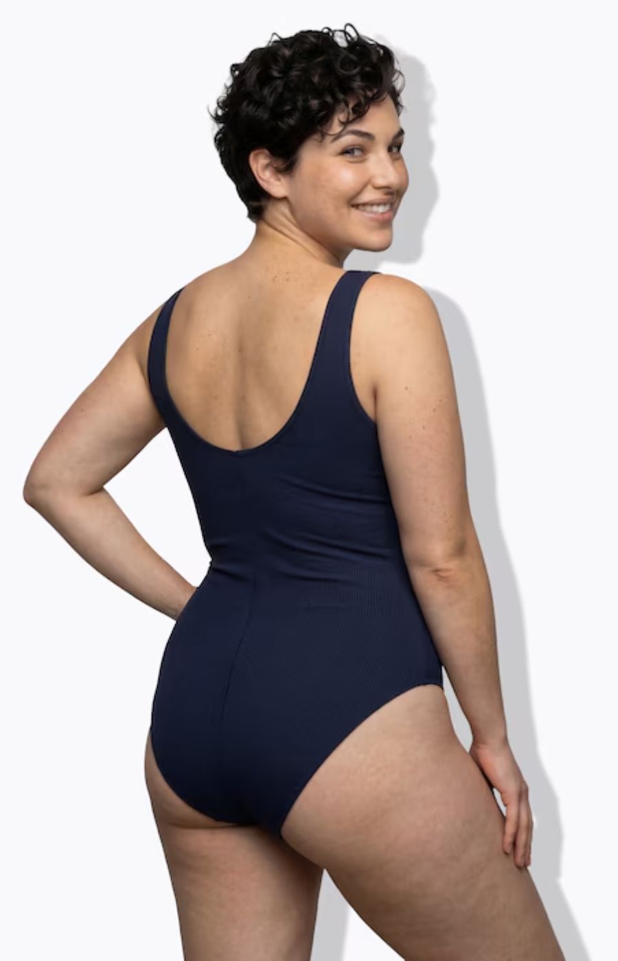 Ulla Popken Stripe Swimsuit in Navy