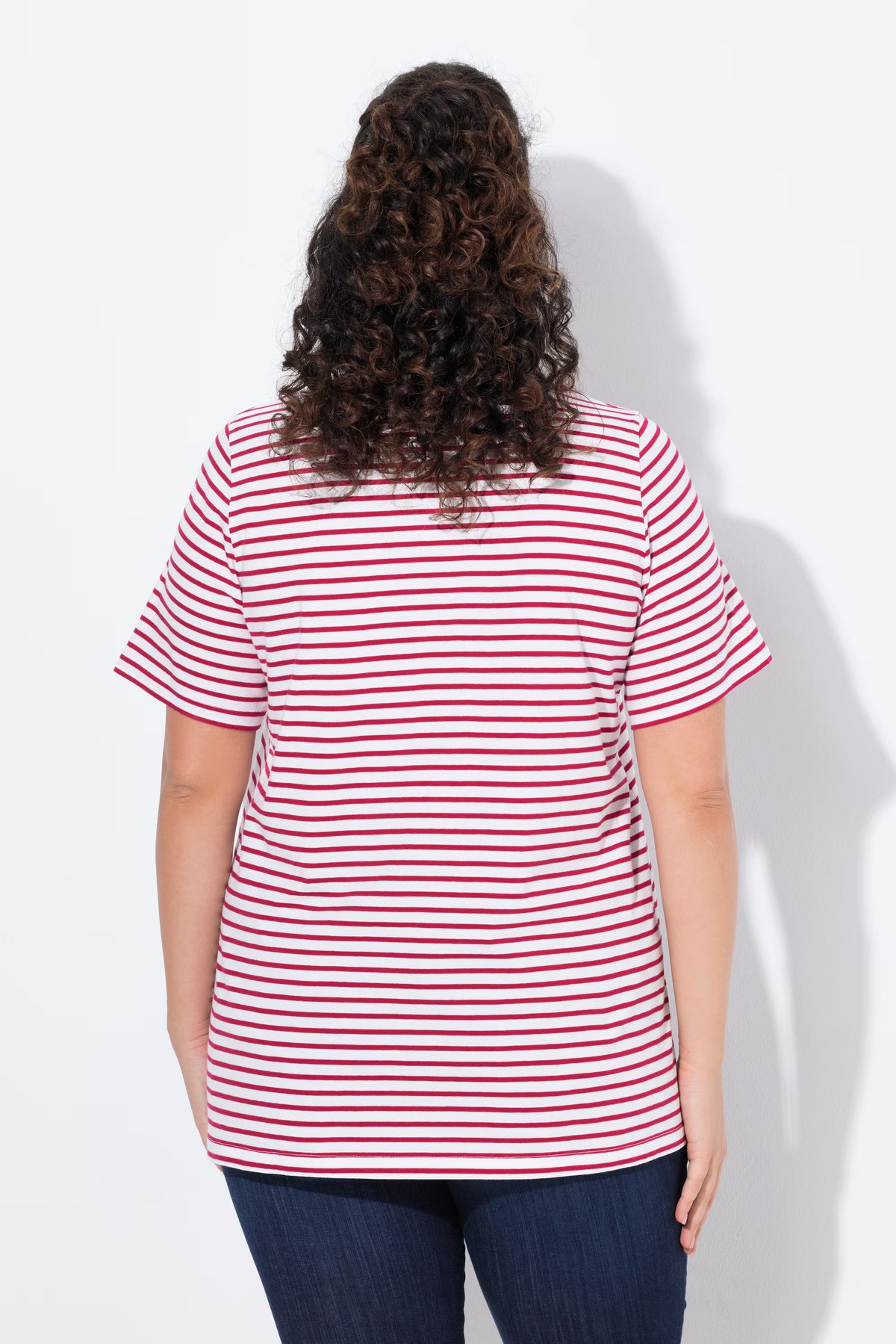 Ulla Popken Striped Palm T-Shirt in Red
