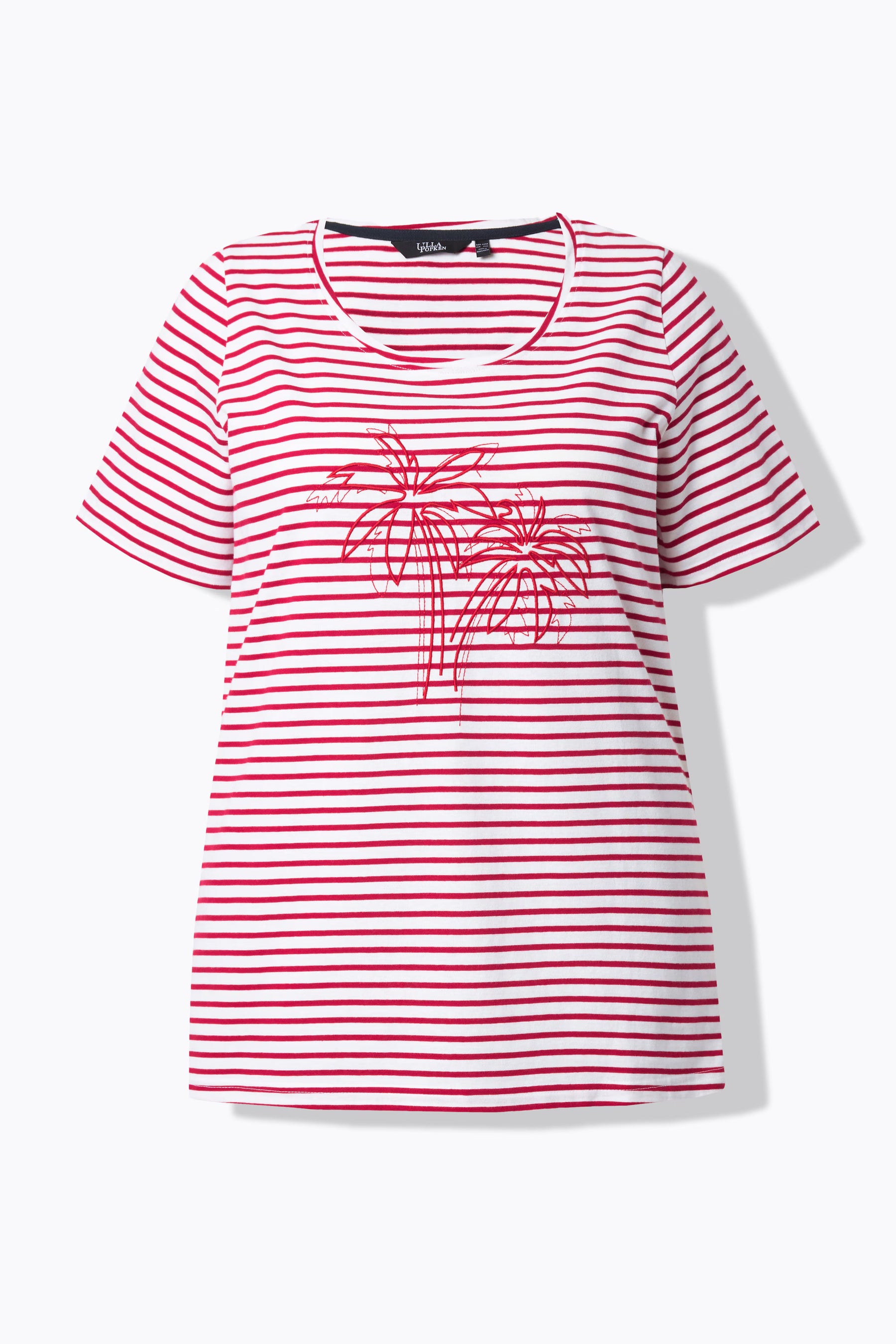 Ulla Popken Striped Palm T-Shirt in Red