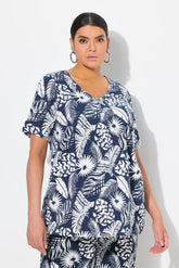 Ulla Popken T-Shirt in Navy Leaf