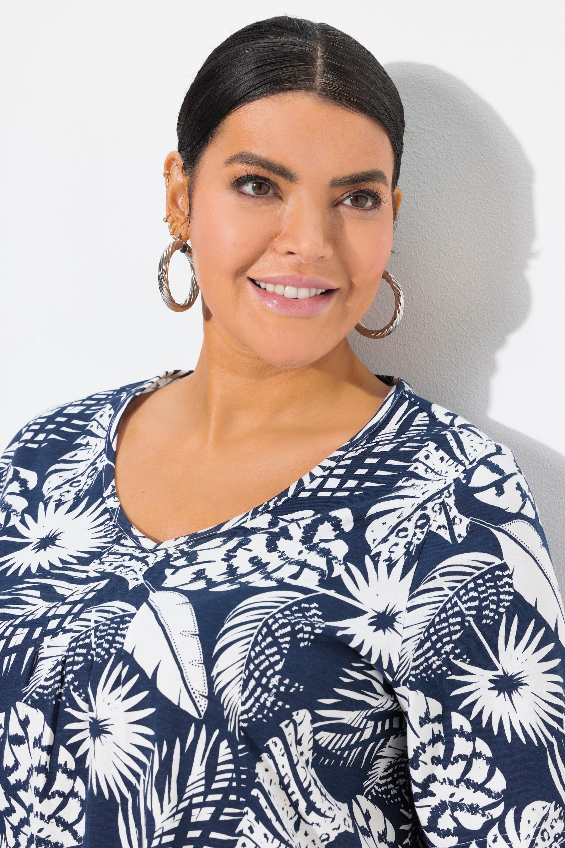 Ulla Popken T-Shirt in Navy Leaf