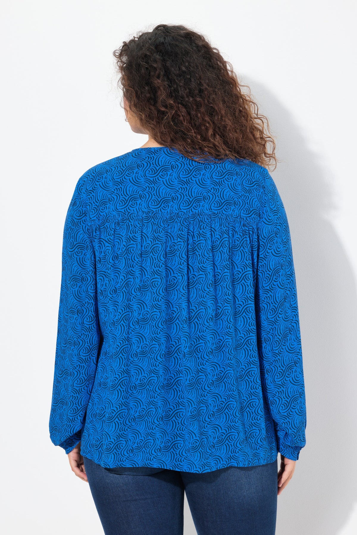 Ulla Popken Tie Neck Blouse in Blue