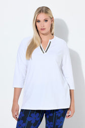 Ulla Popken Top with Beaded Neckline in White