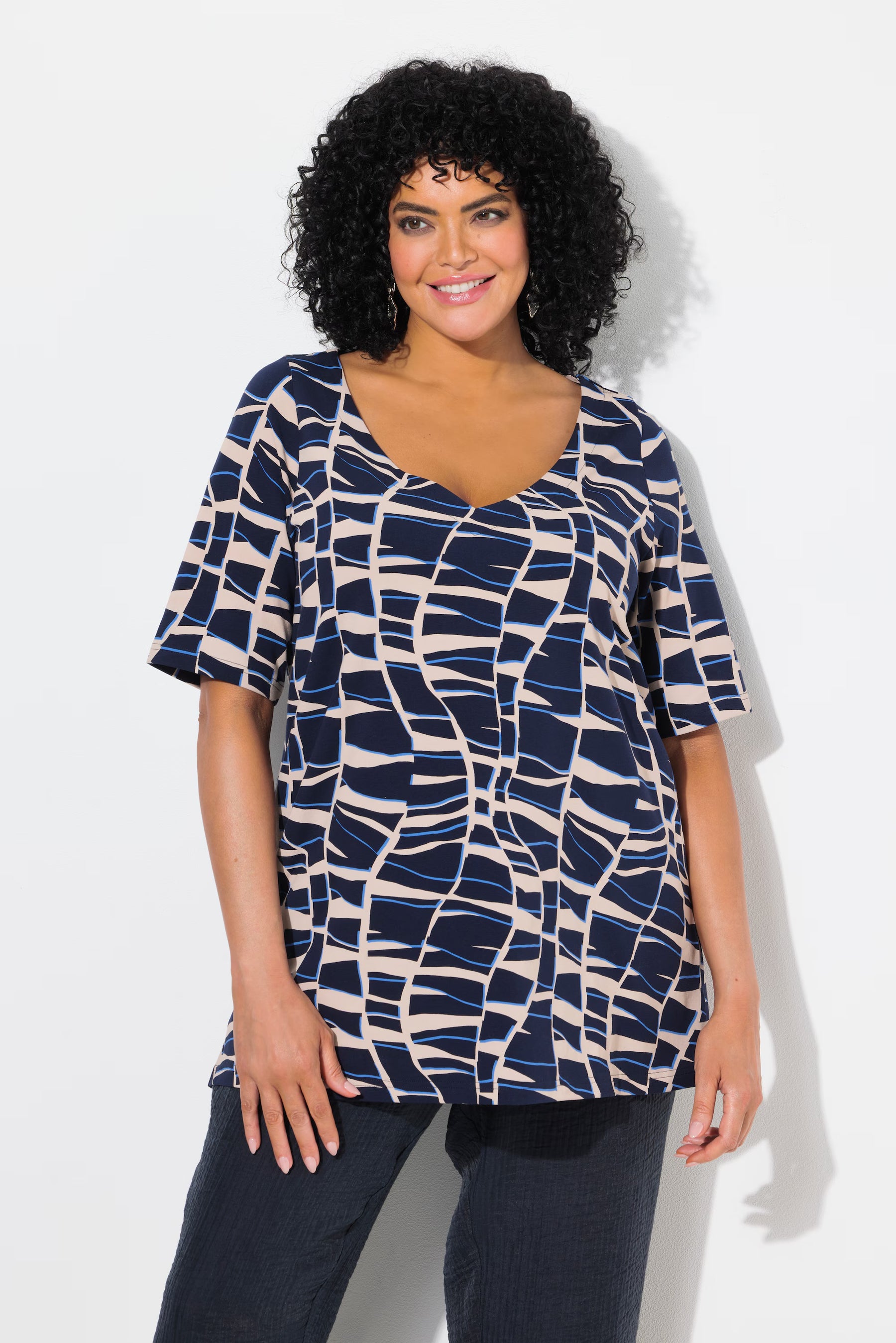 Ulla Popken Wavy Navy T-Shirt