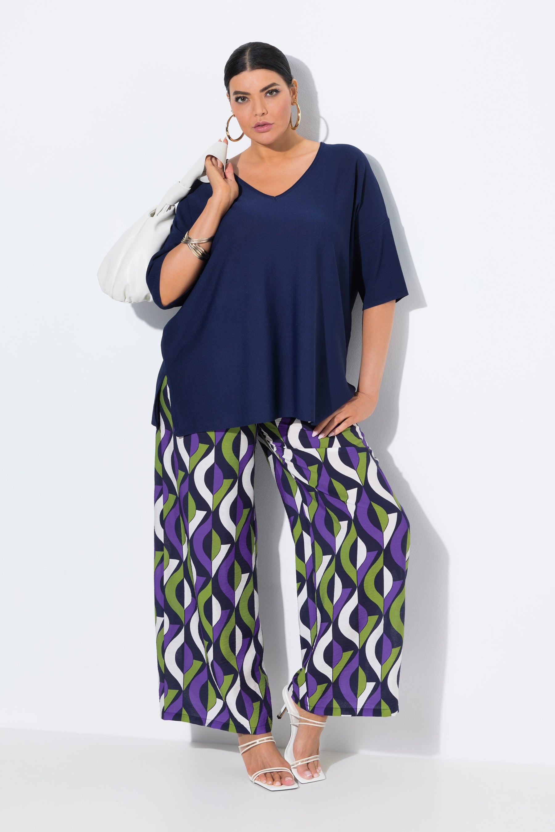 Ulla Popken Wavy Wide Leg Trousers