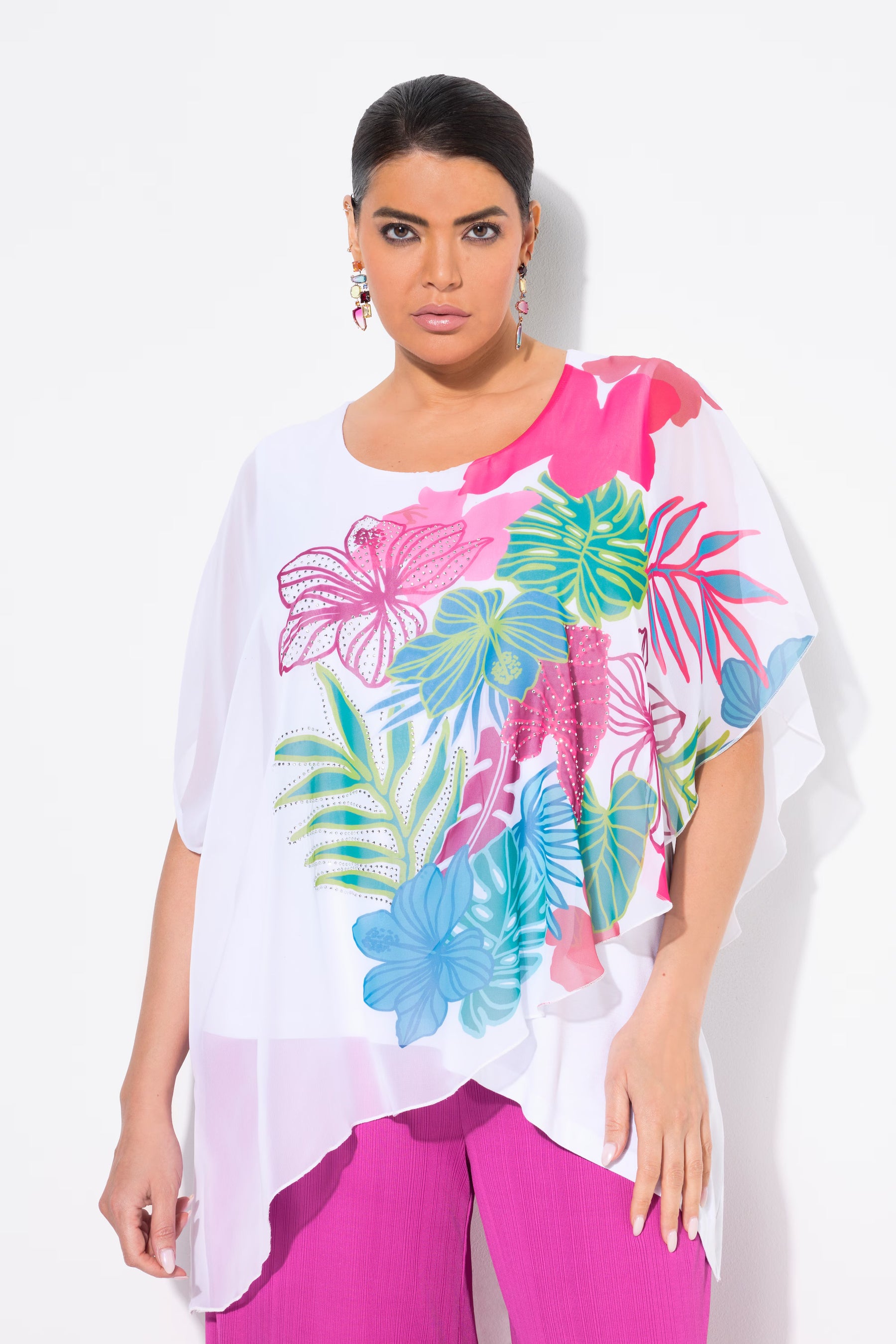 Ulla Popken White Floral Chiffon Blouse