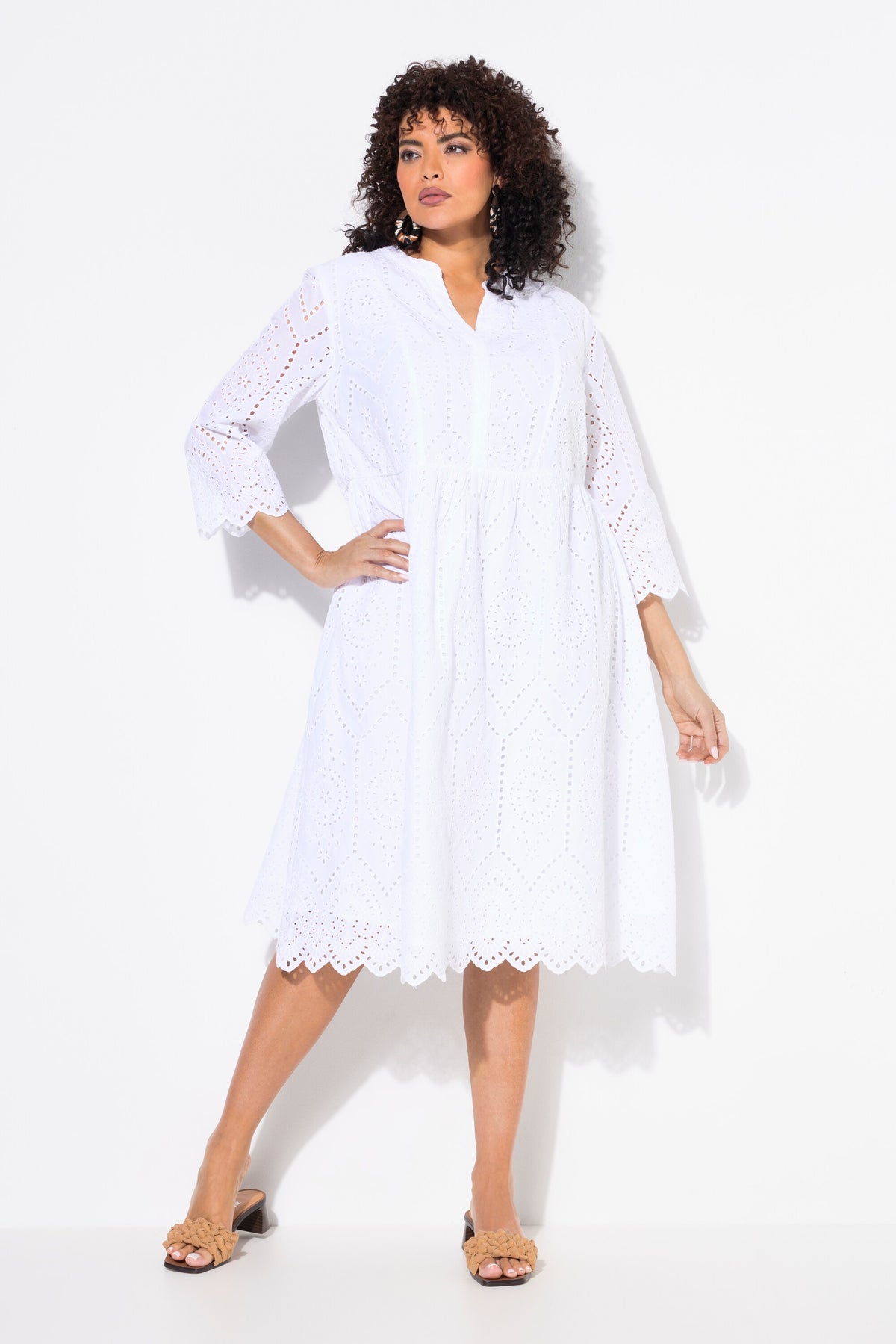 Ulla Popken White Lace Midi Dress