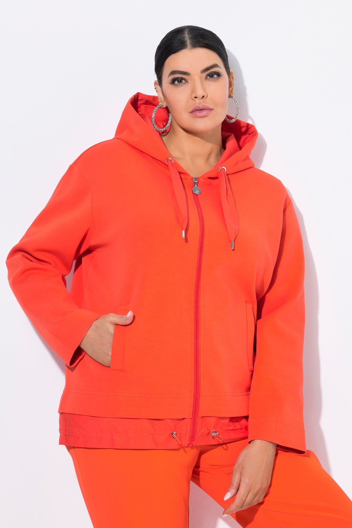 Ulla Popken Zipped Hoodie in Orange