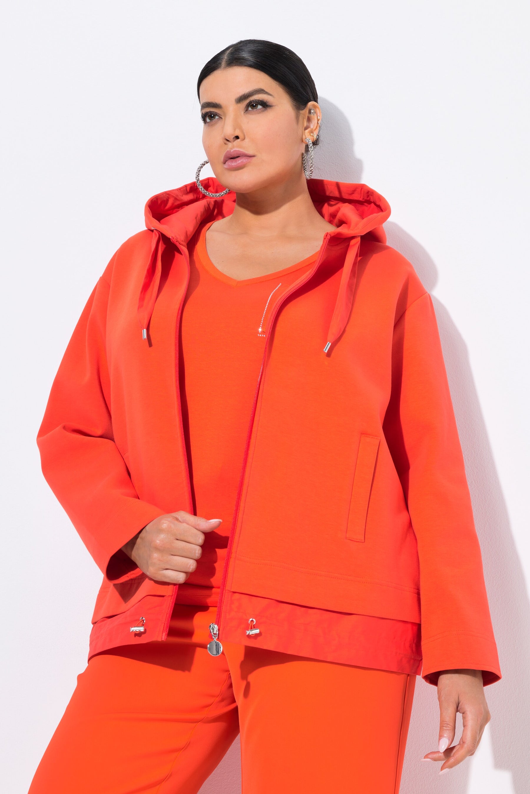 Ulla Popken Zipped Hoodie in Orange