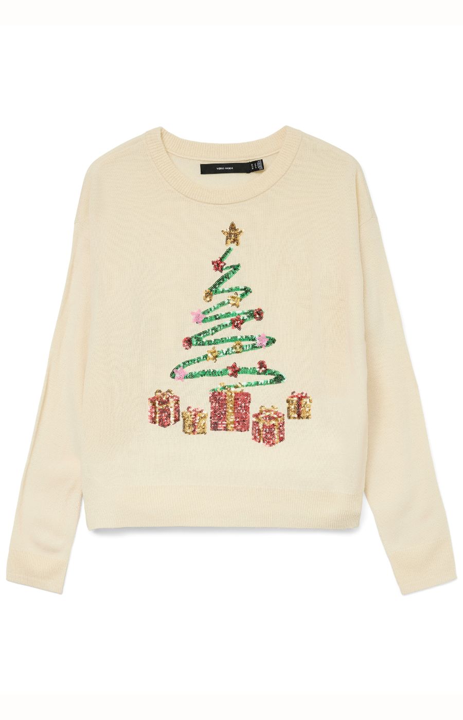 Vero Moda Curve X-Mas Tree Knit Jumper in Cream