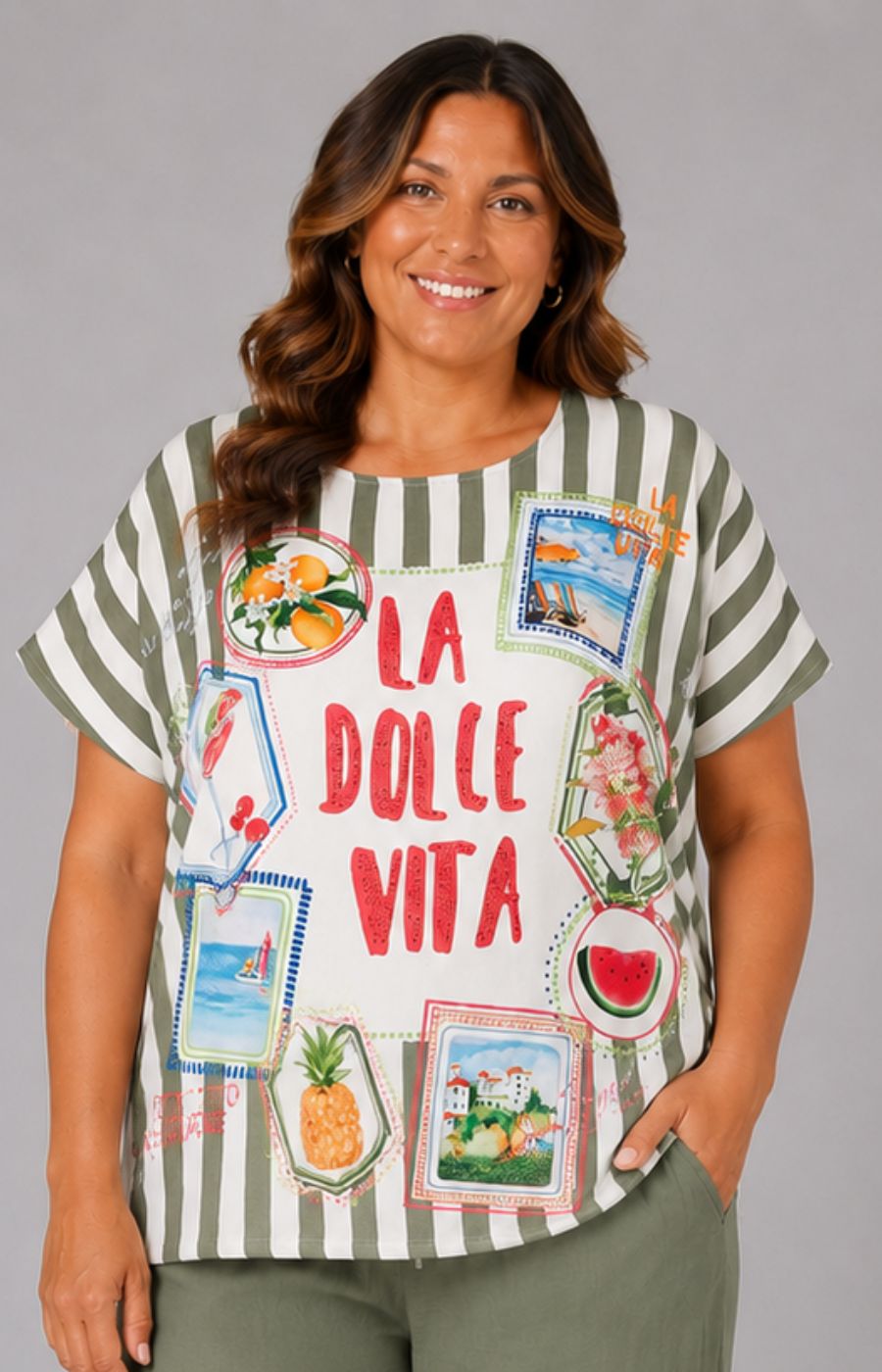 Via Appia Due Dolce Vita Top in Khaki
