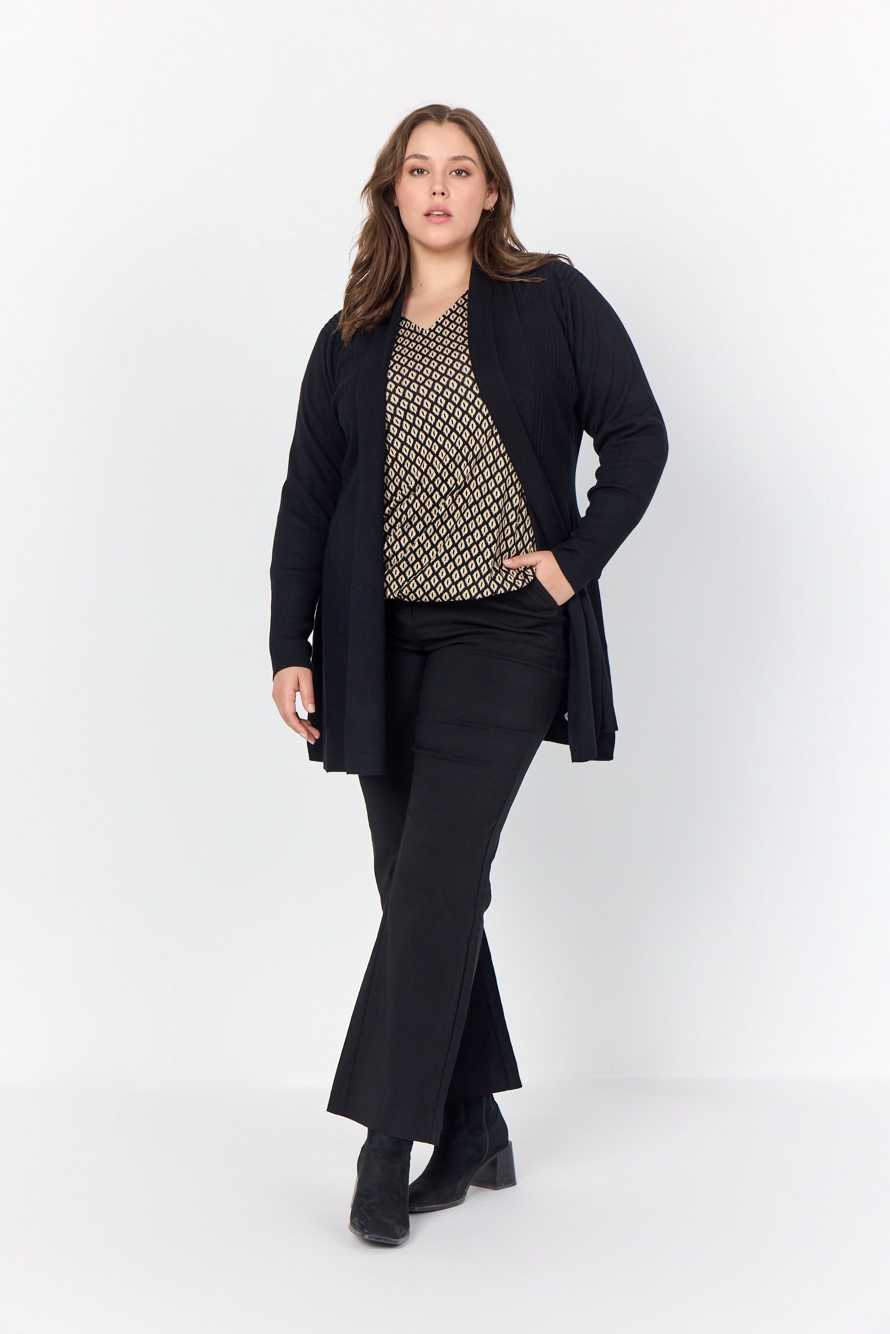 Wasabi Samanda Long Line Cardigan in Black