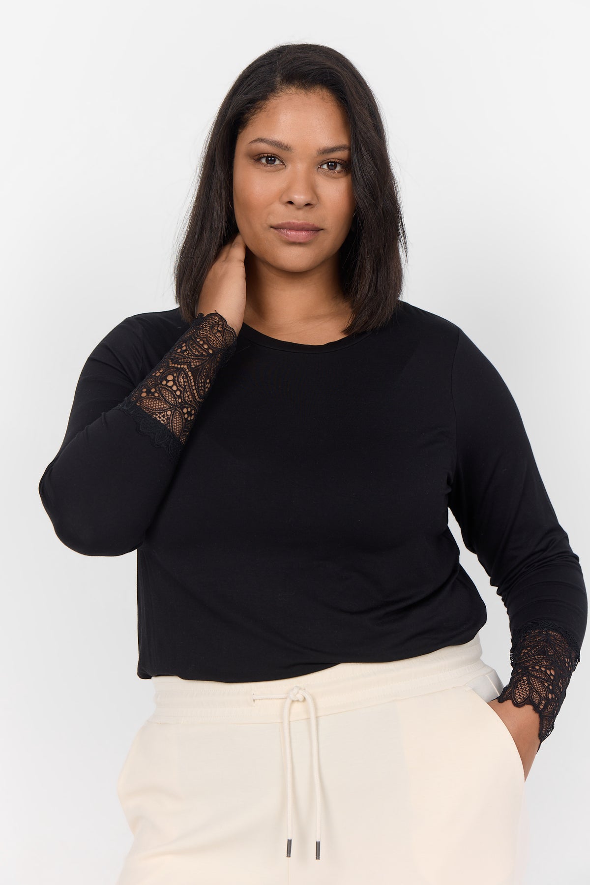 Wasabi Stella Lace Sleeve Top in Black