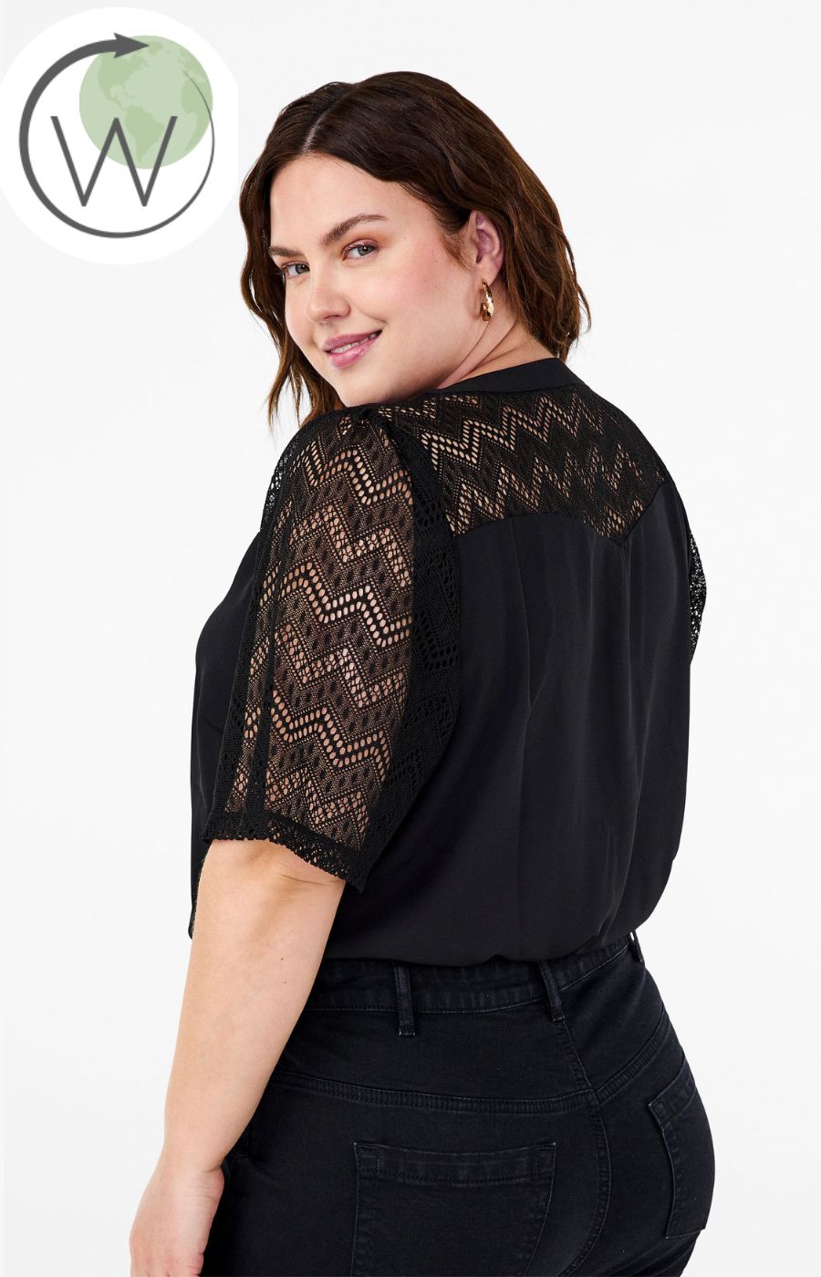 Zizzi Seli Shirt Blouse in Black Lace