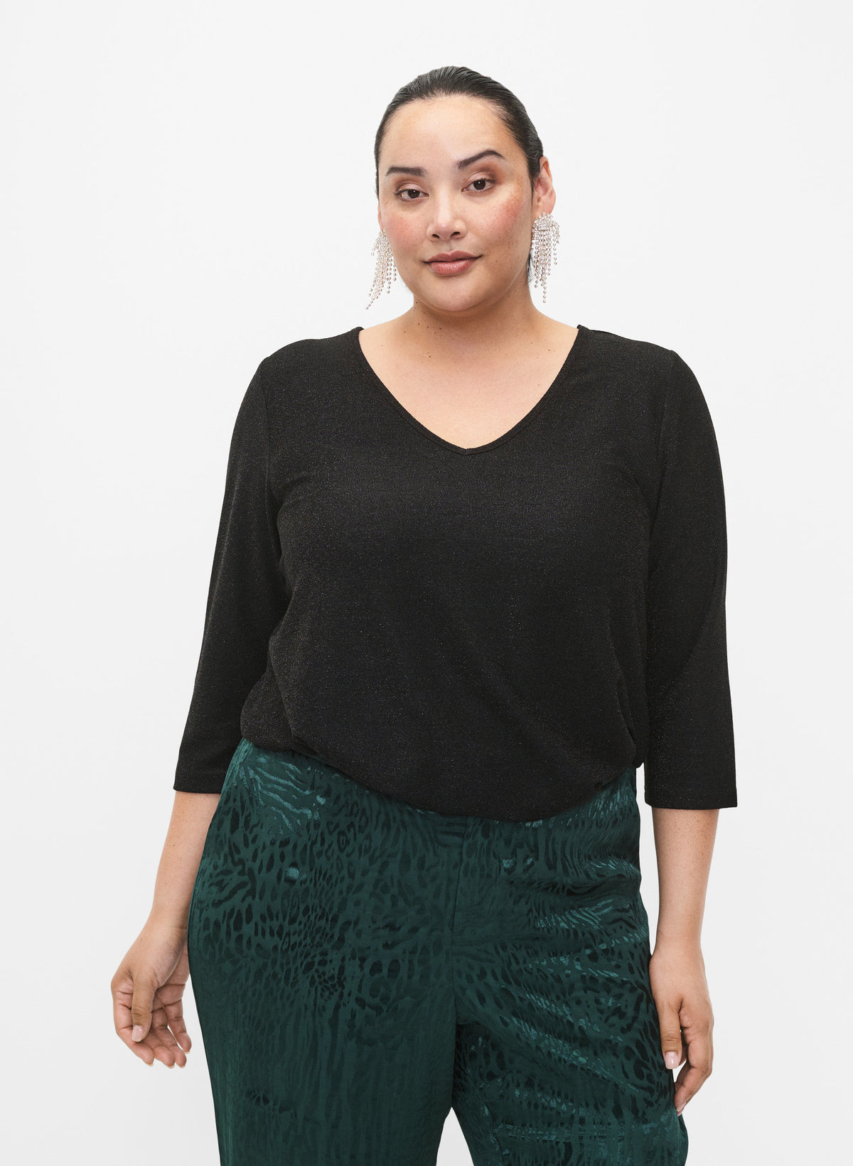 Zizzi Dania Sparkle Top in Black