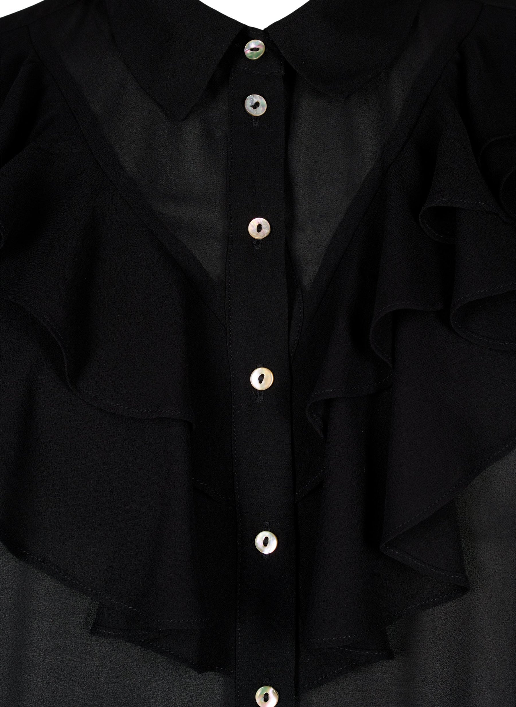 Zizzi Mhalen Ruffle Shirt in Black