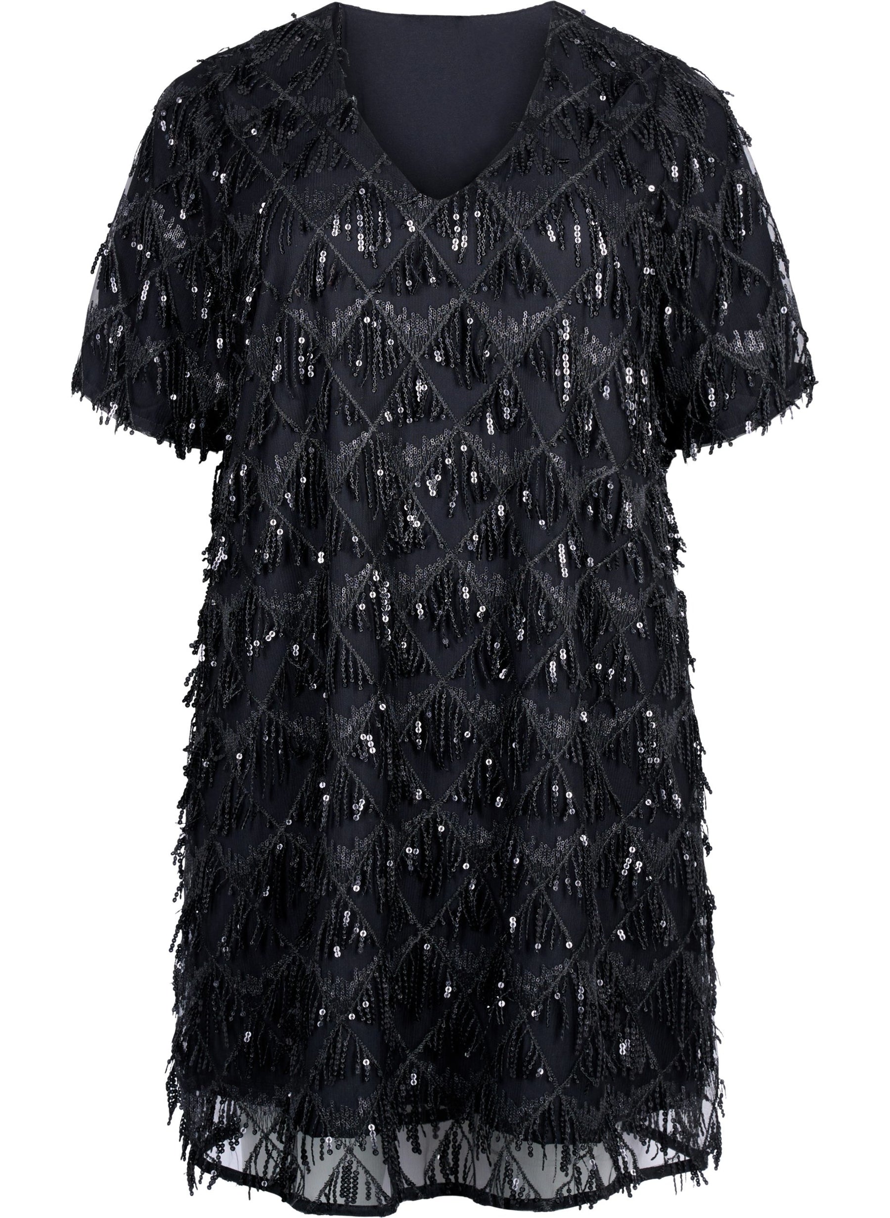 Zizzi Anna Sequin Dress in Black