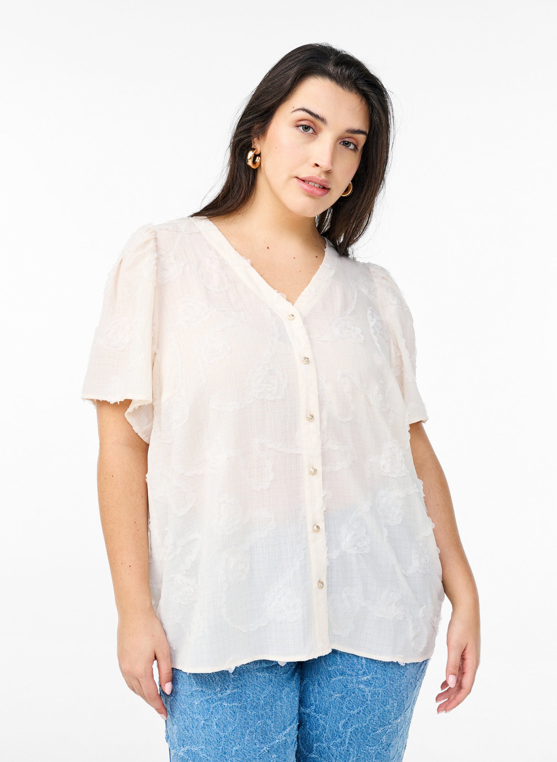 Zizzi Talia Shirt in Cream