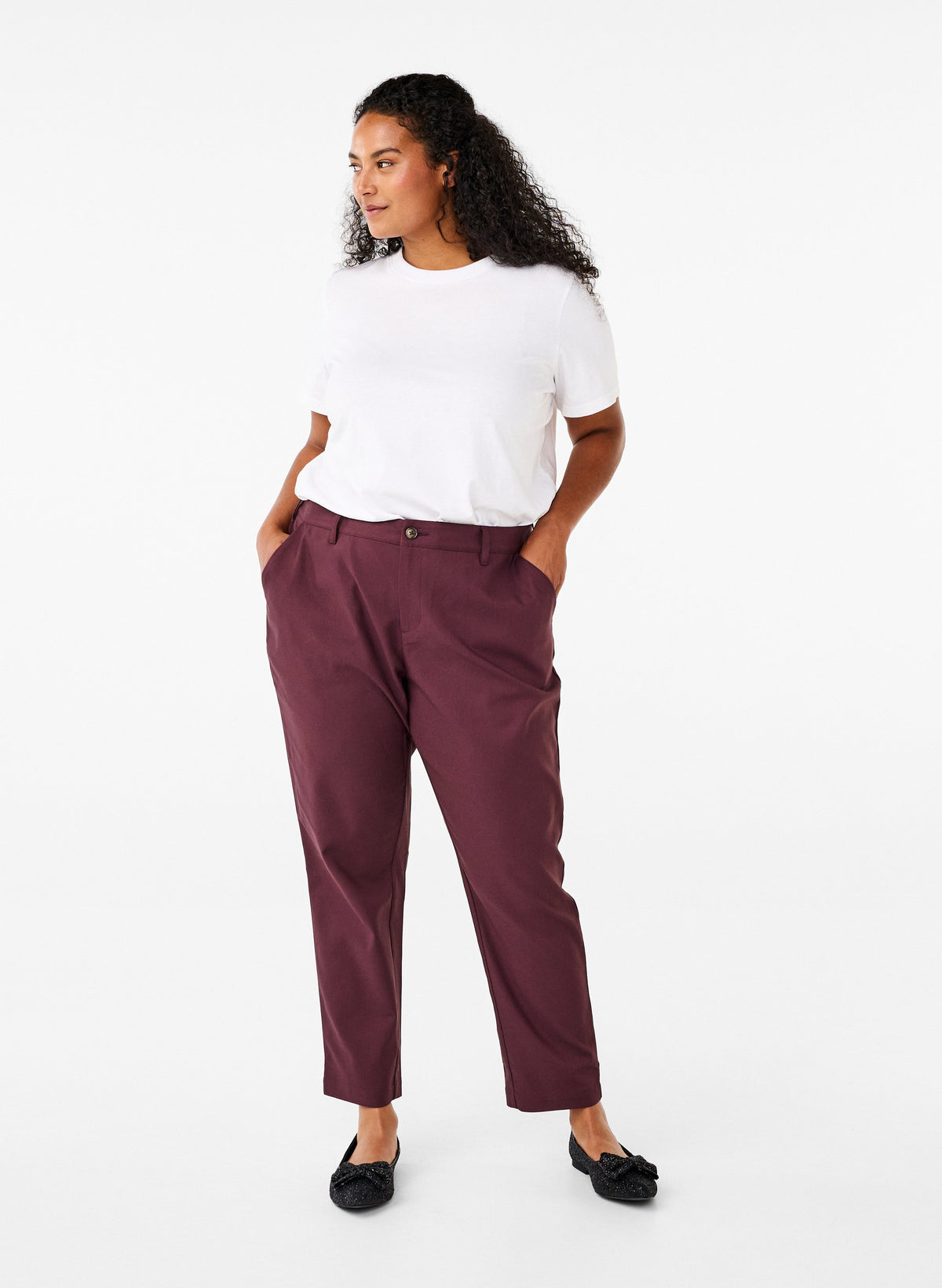 Zizzi Edith Trousers in Burgundy