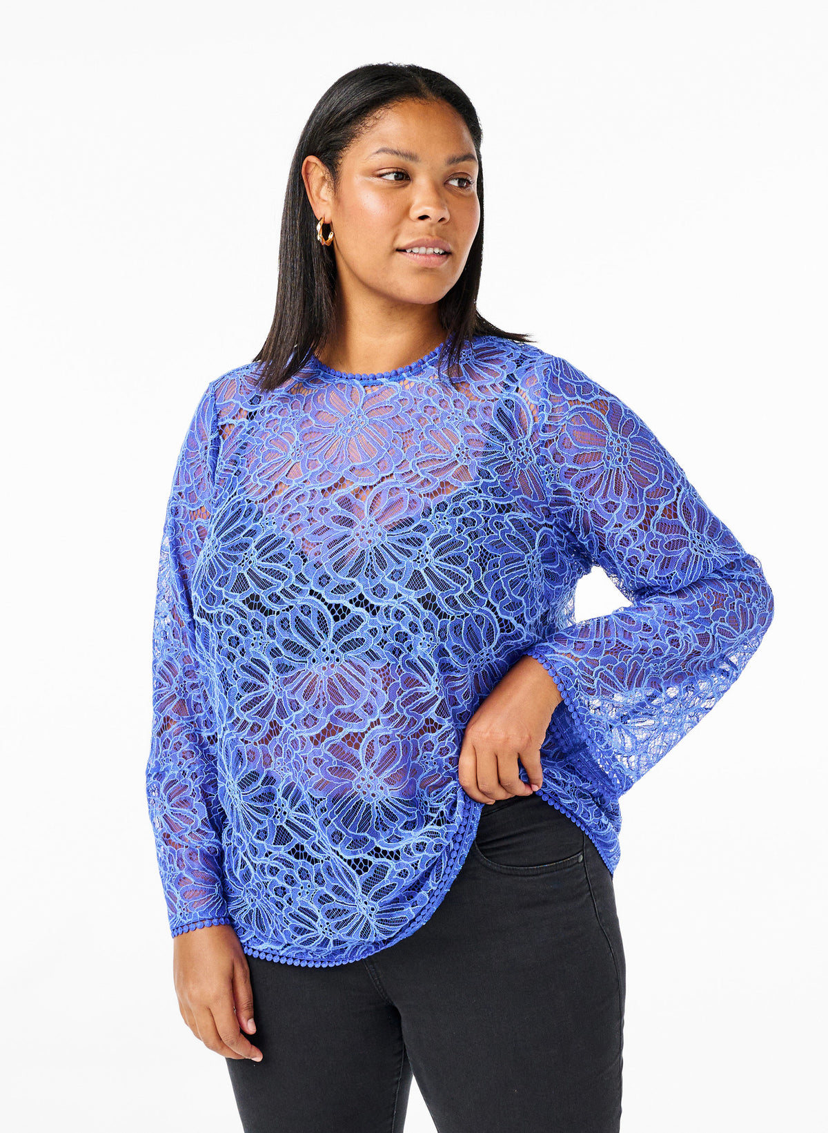 Zizzi Anne Lace Blouse in Blue