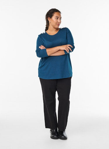 Zizzi Lucca Button Shoulder Jumper in Teal