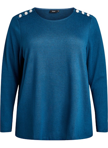 Zizzi Lucca Button Shoulder Jumper in Teal