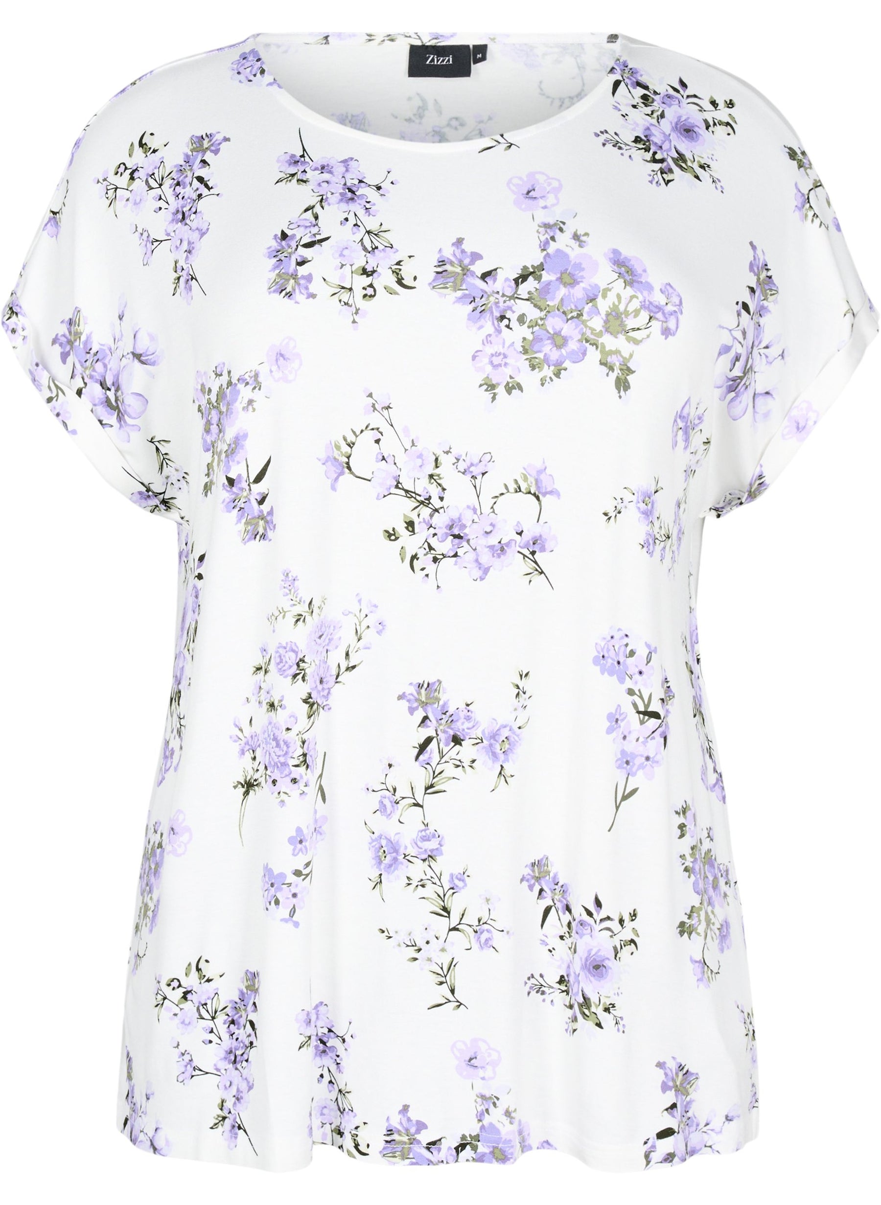Zizzi Malis White T-Shirt with Purple Flowers