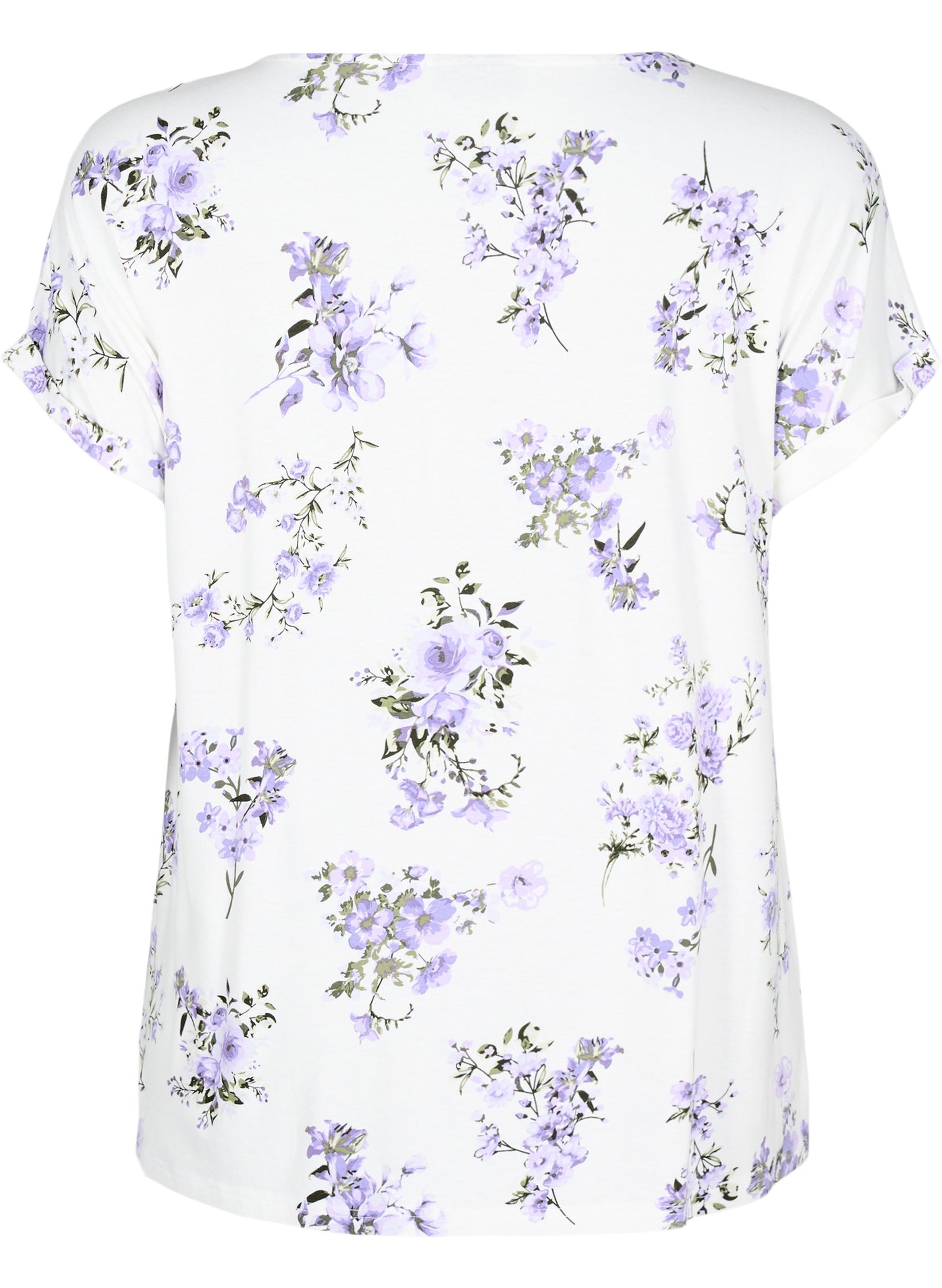Zizzi Malis White T-Shirt with Purple Flowers