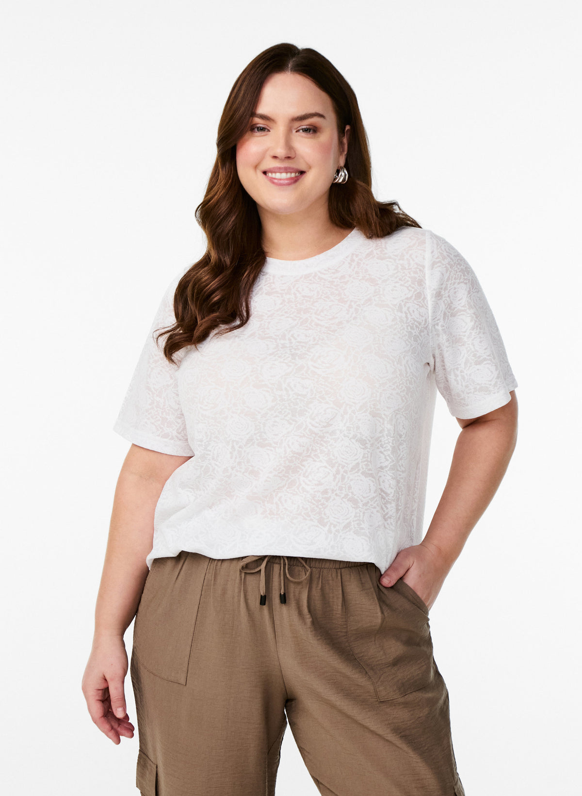 Zizzi Amol Lace T-shirt in White