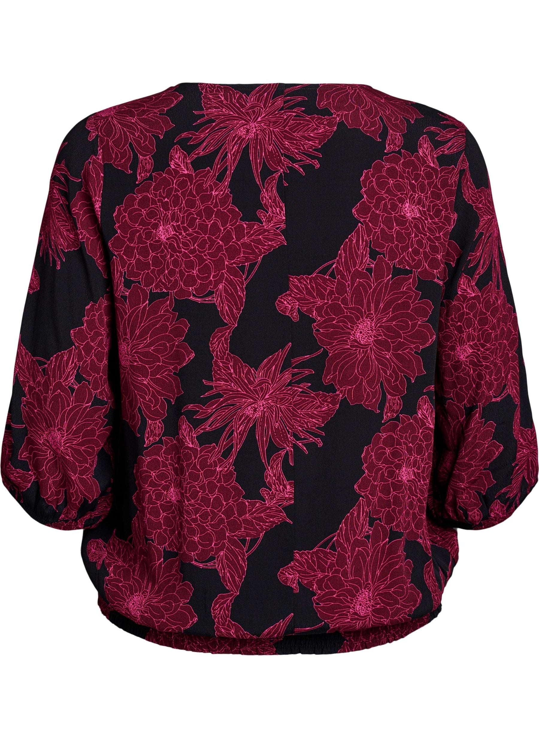 Zizzi Bella Smocked Blouse with Wine Floral Print
