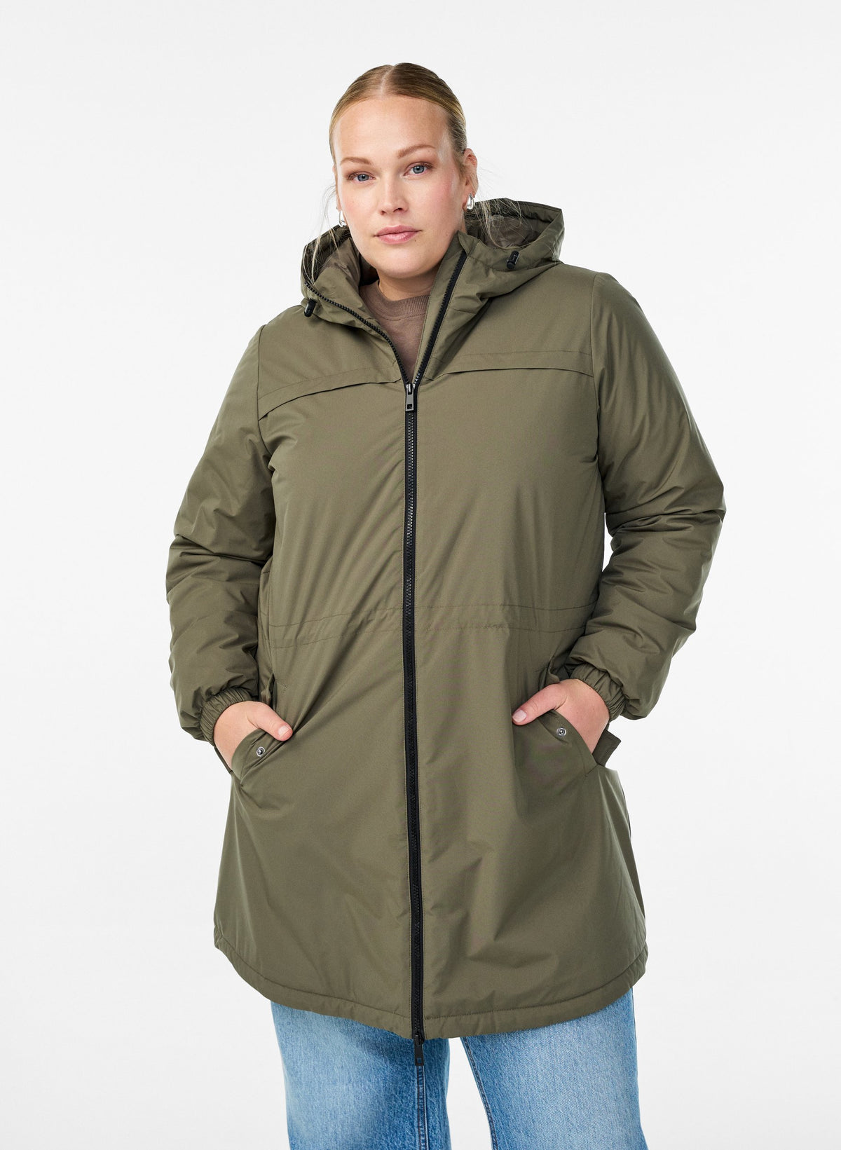 Zizzi Cam Coat in Khaki