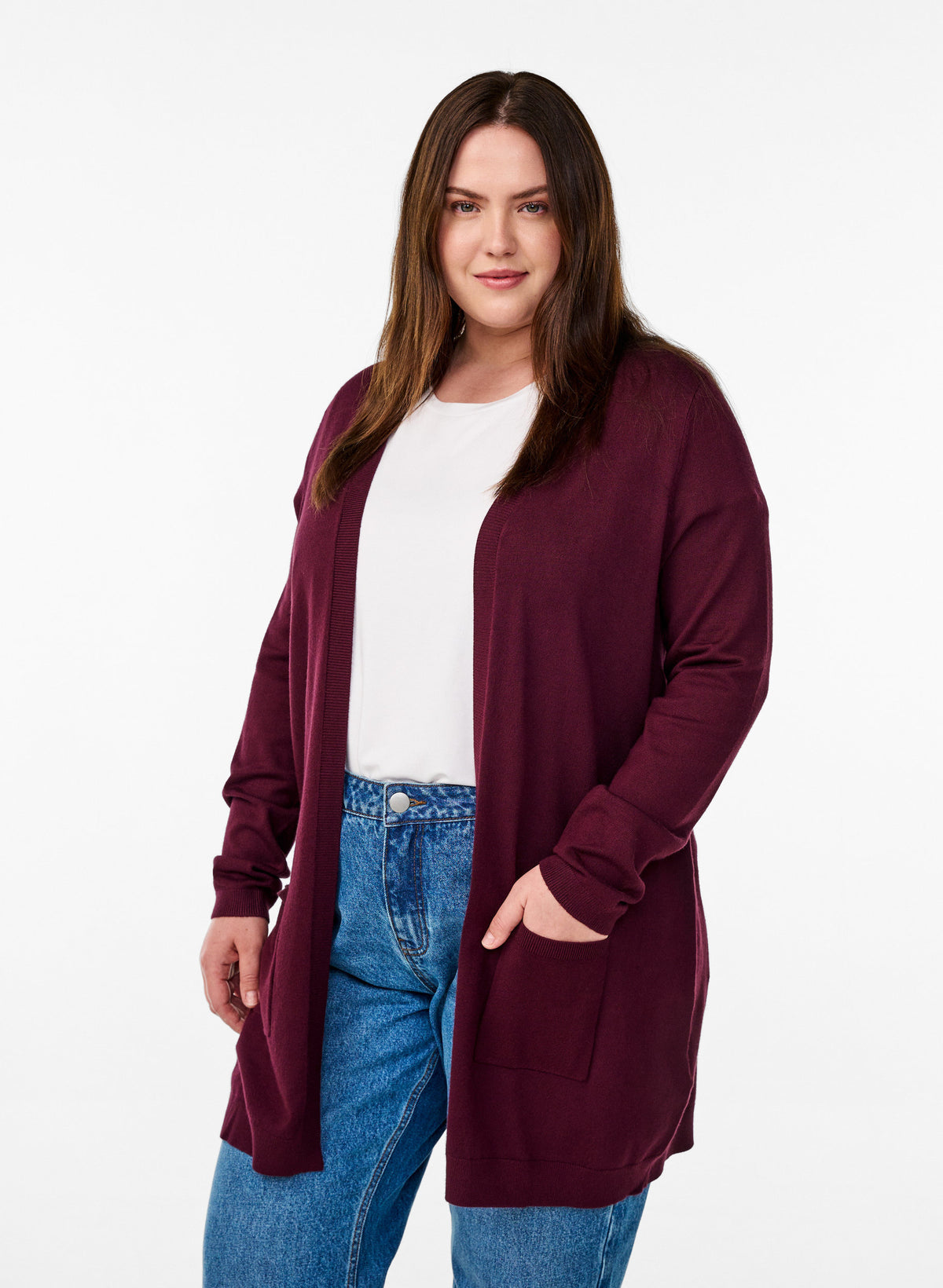 Zizzi Carrie Cardigan in Wine