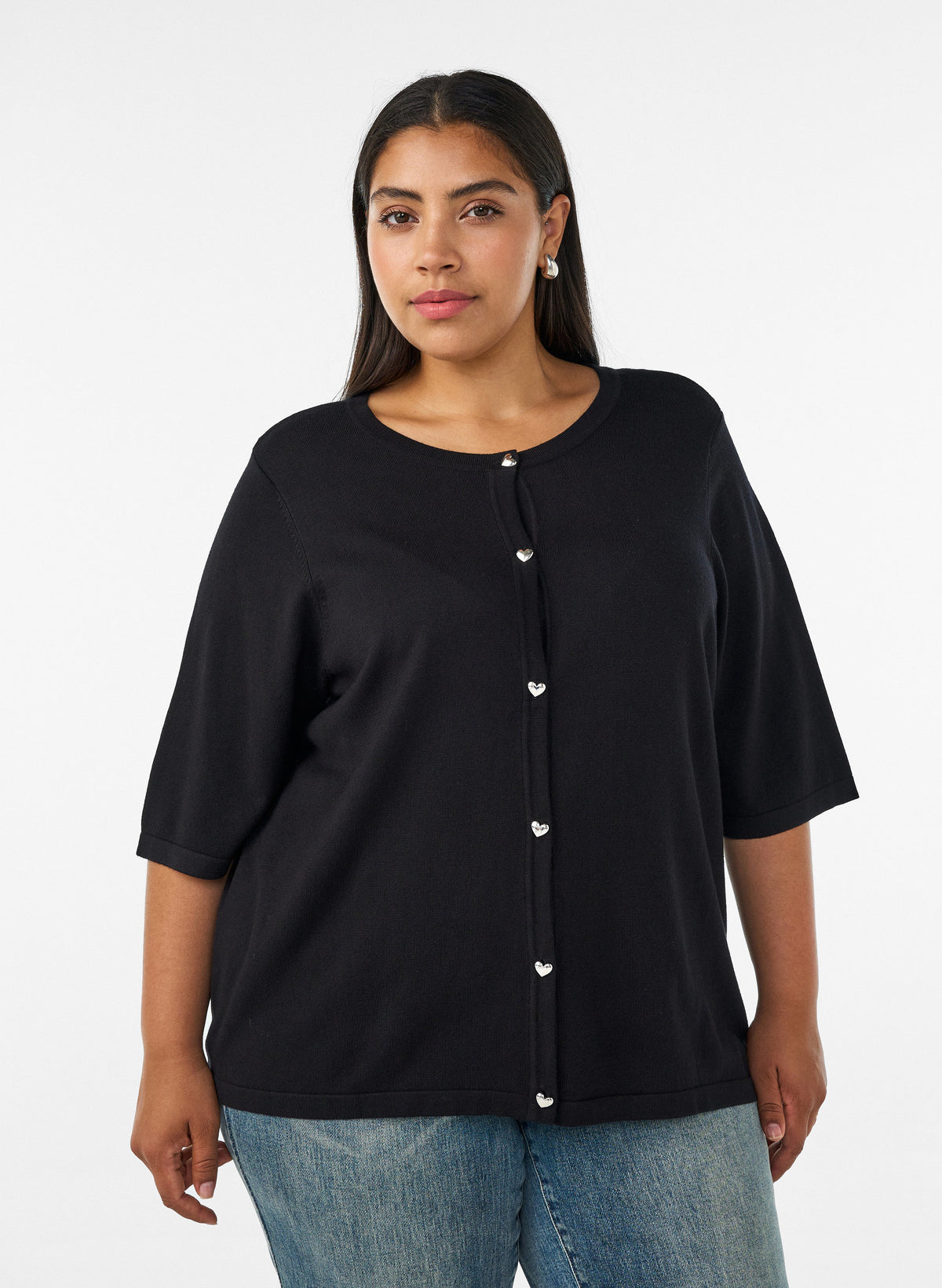 Zizzi Carrie Short Sleeve Cardigan in Black