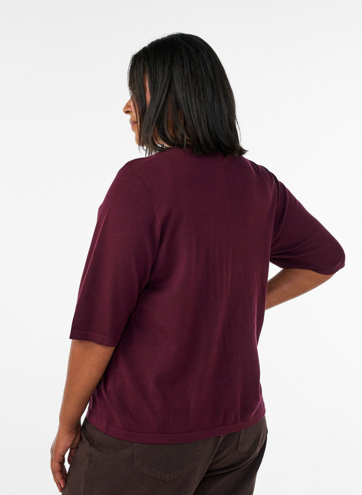 Zizzi Carrie Short Sleeve Cardigan in Wine