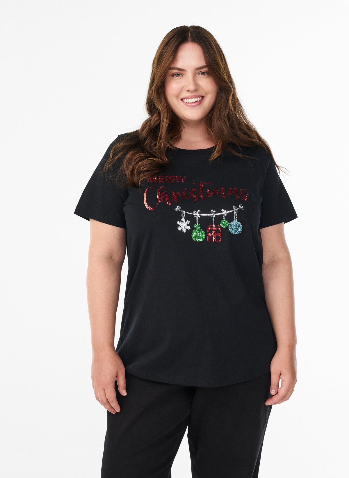 Zizzi Christmas Decoration T-Shirt in Black