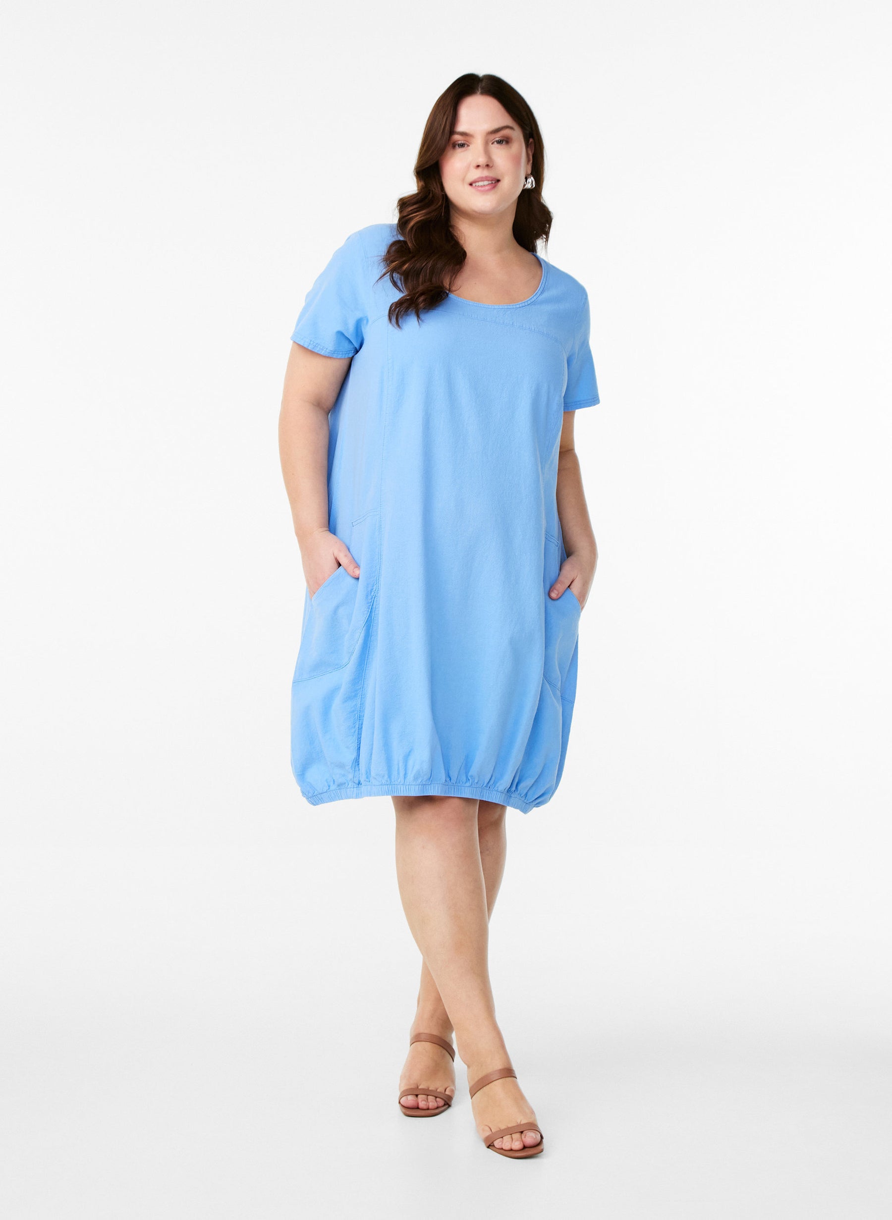 Zizzi Cotton Bubble Dress in Light Blue