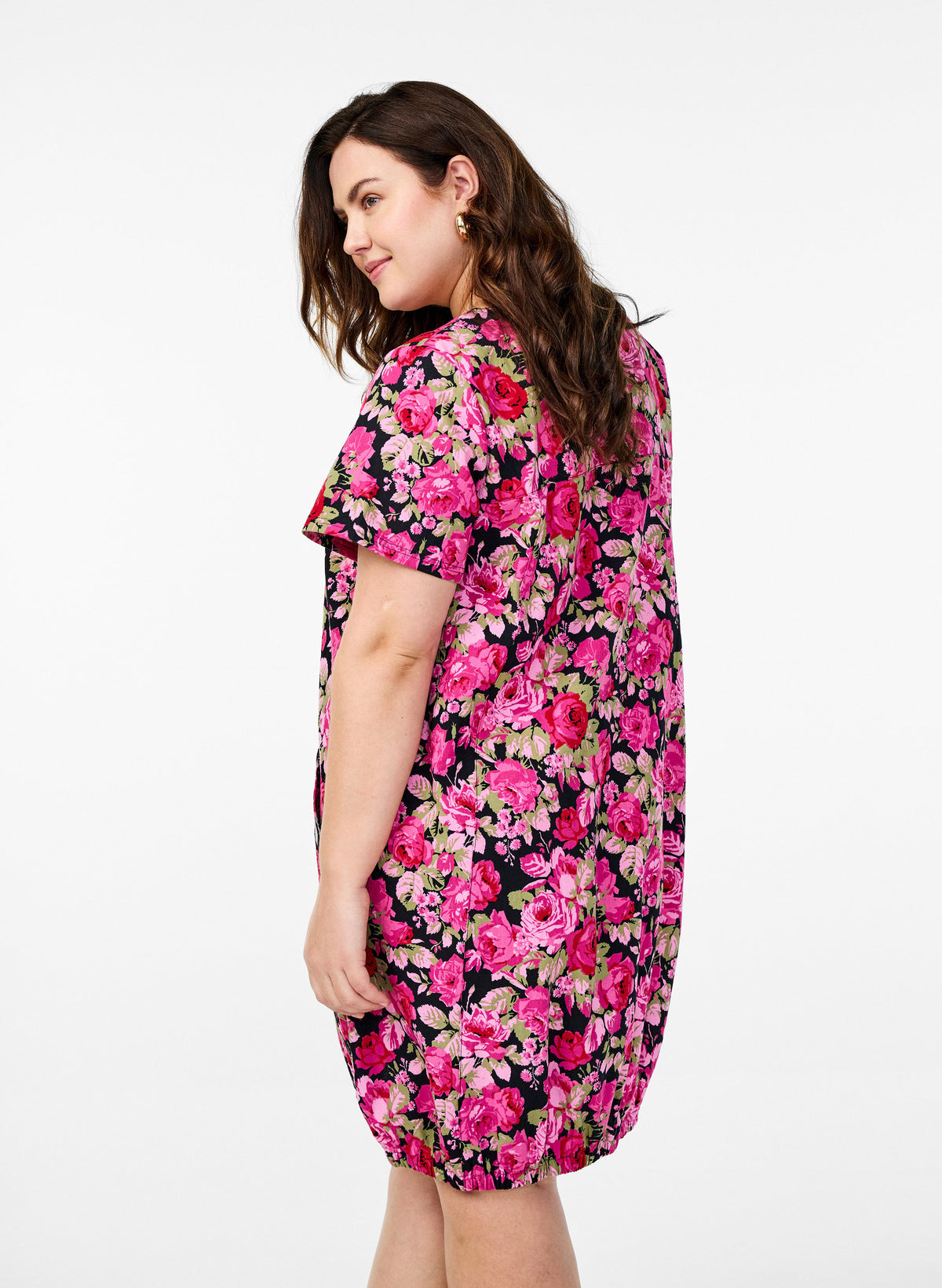 Zizzi Cotton Bubble Dress in Pink Roses